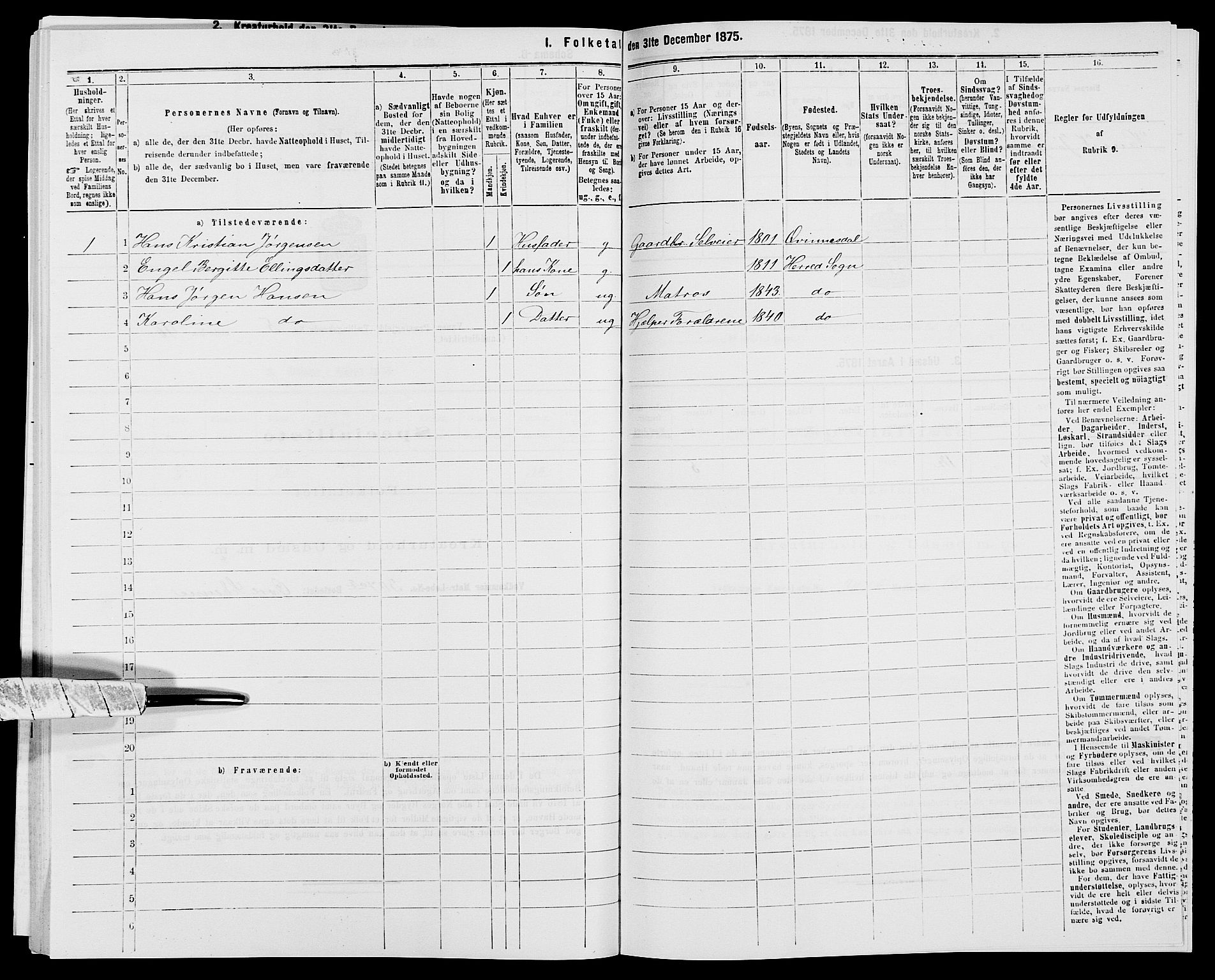 SAK, 1875 census for 1041L Vanse/Vanse og Farsund, 1875, p. 840