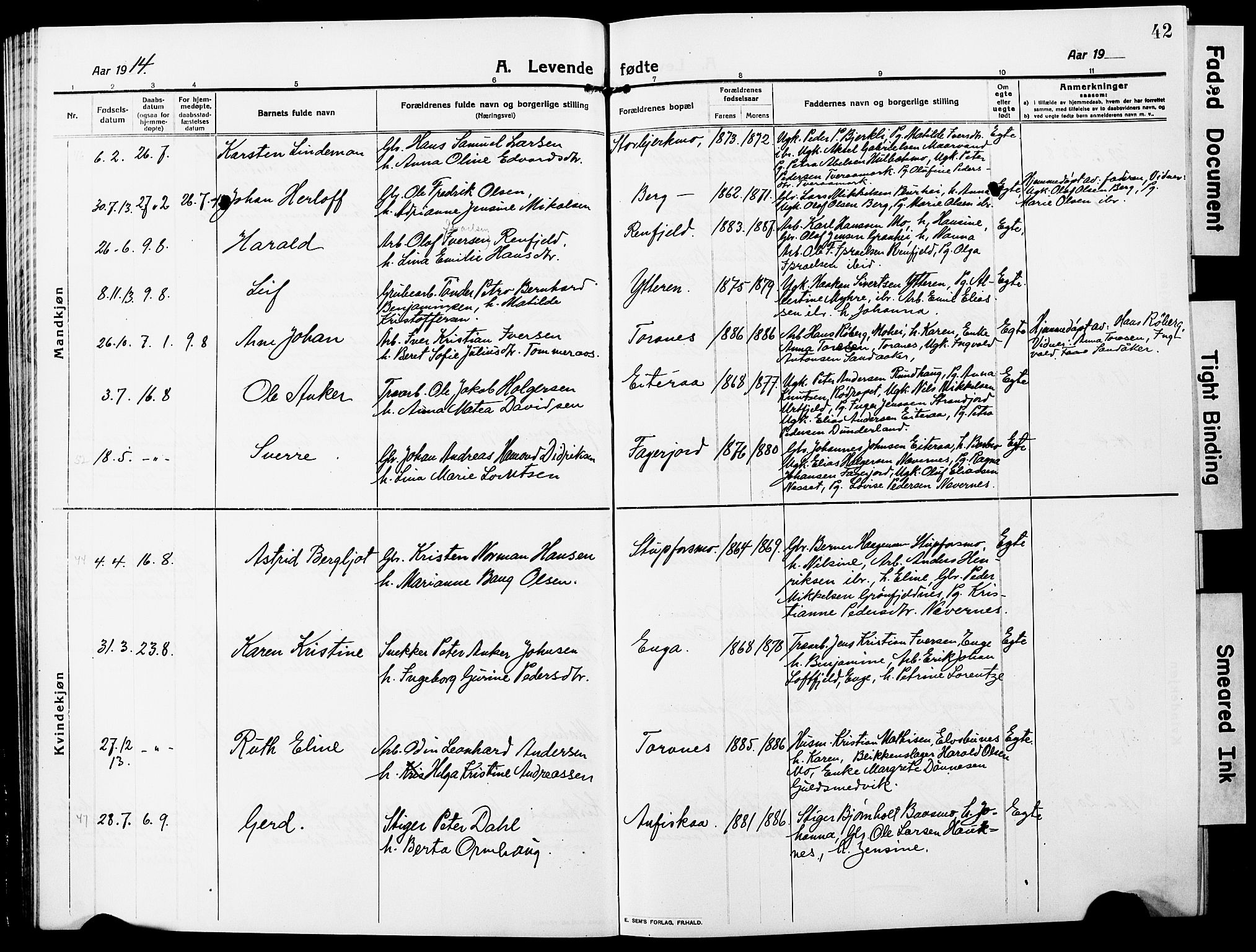 Ministerialprotokoller, klokkerbøker og fødselsregistre - Nordland, AV/SAT-A-1459/827/L0423: Parish register (copy) no. 827C12, 1912-1930, p. 42