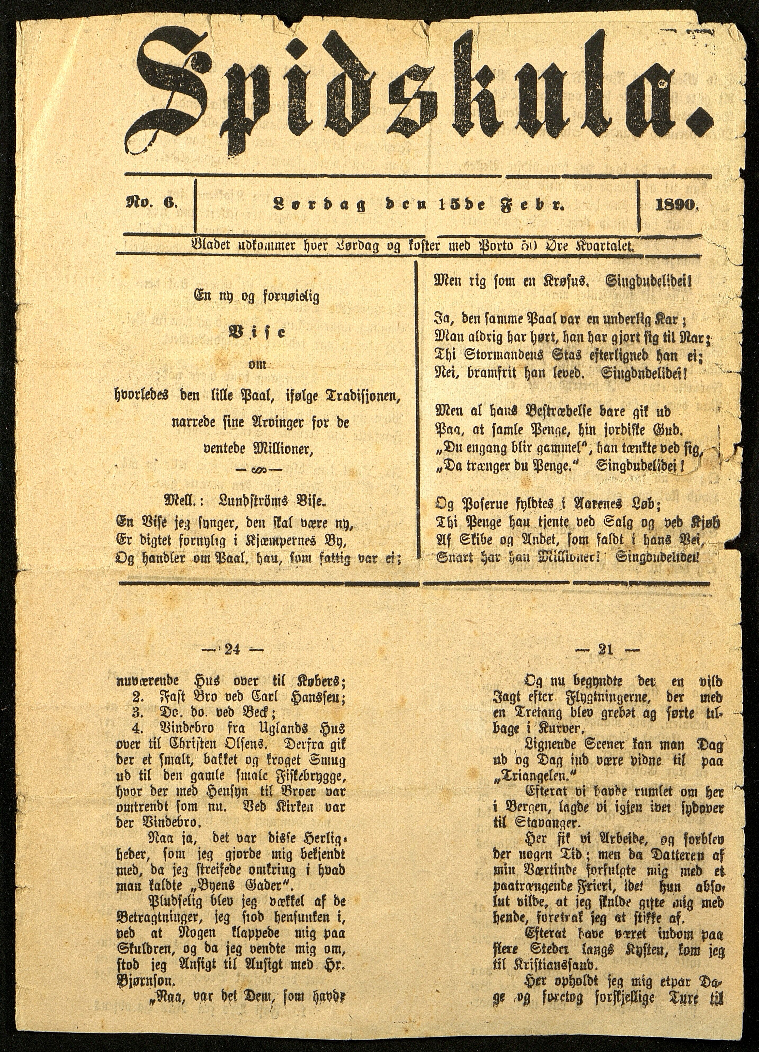 Spidskuglen, AAKS/PA-2823/X/L0001/0004: Spidskuglen / Årg. 1890, nr. 6, 8–9, 15, 18–19, 1890