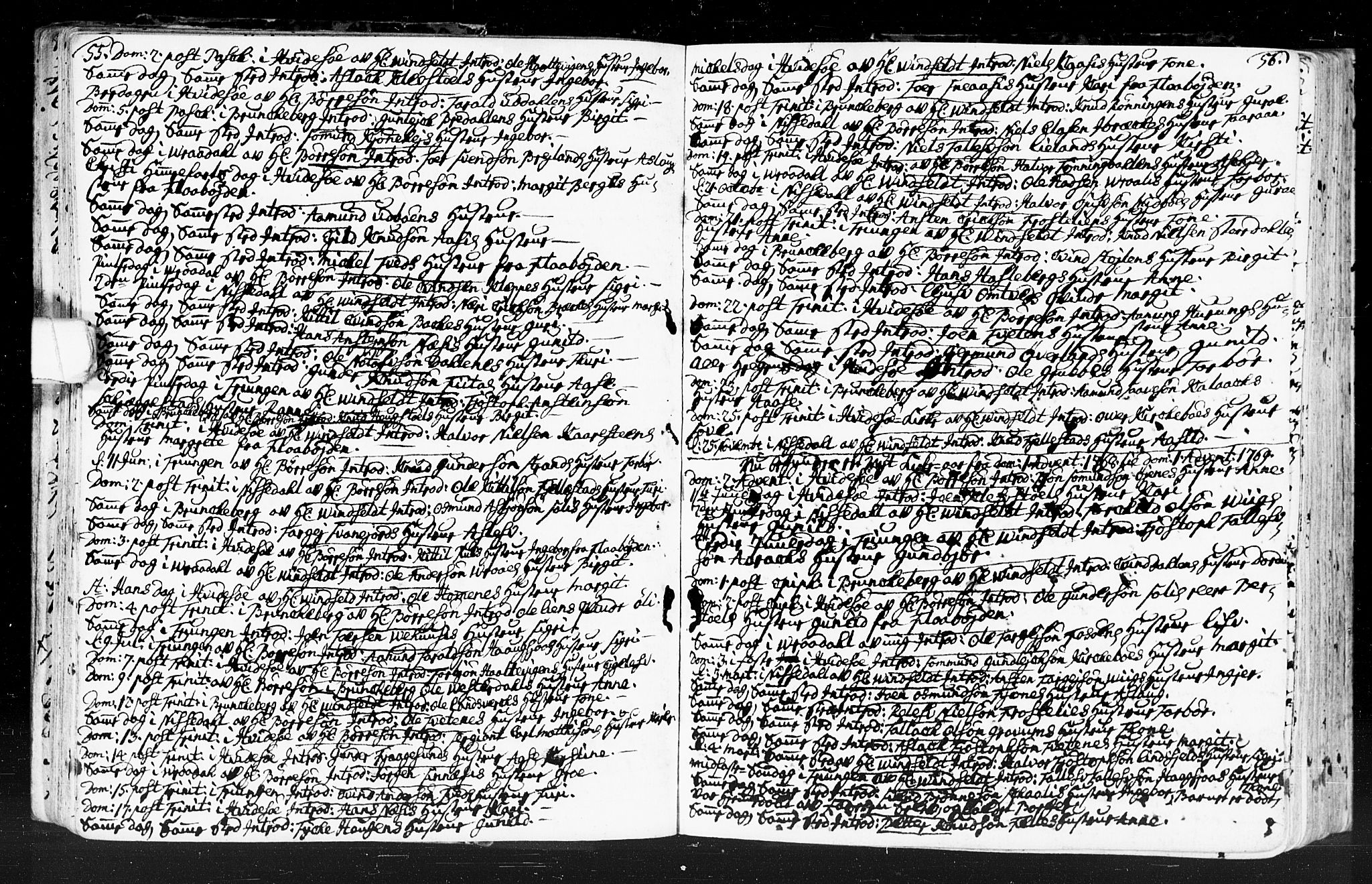 Kviteseid kirkebøker, SAKO/A-276/F/Fa/L0001: Parish register (official) no. I 1, 1754-1773, p. 55-56