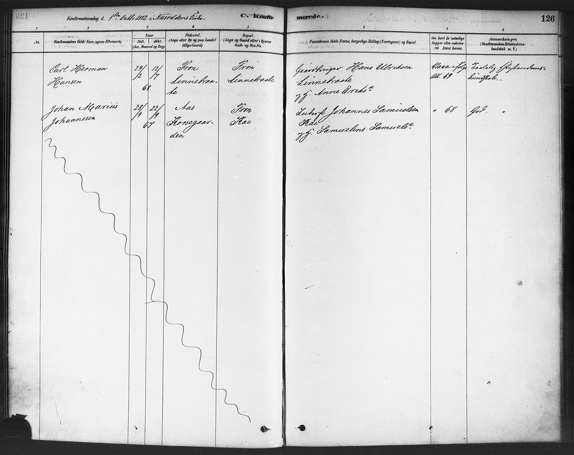 Drøbak prestekontor Kirkebøker, AV/SAO-A-10142a/F/Fc/L0002: Parish register (official) no. III 2, 1878-1891, p. 126