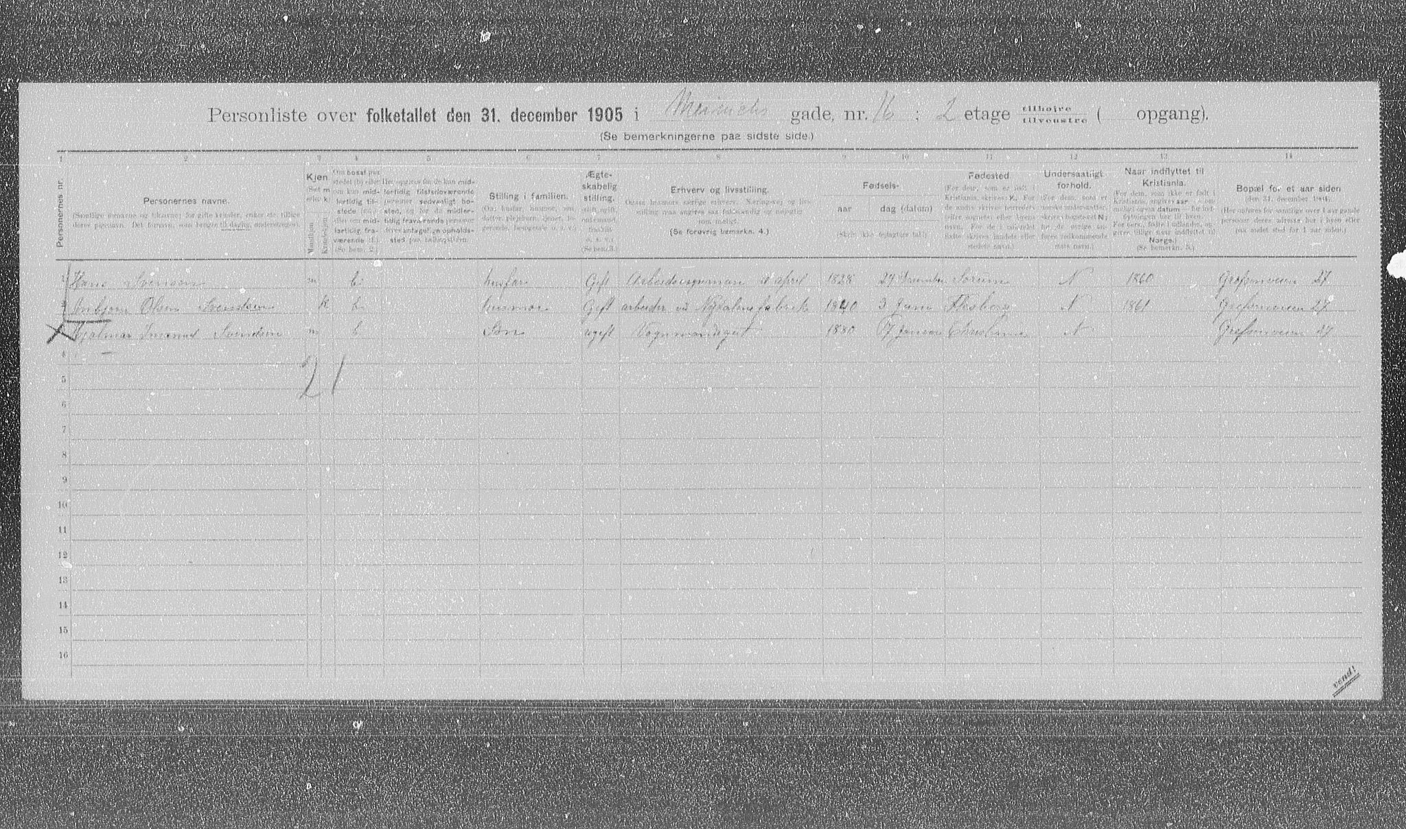 OBA, Municipal Census 1905 for Kristiania, 1905, p. 34166