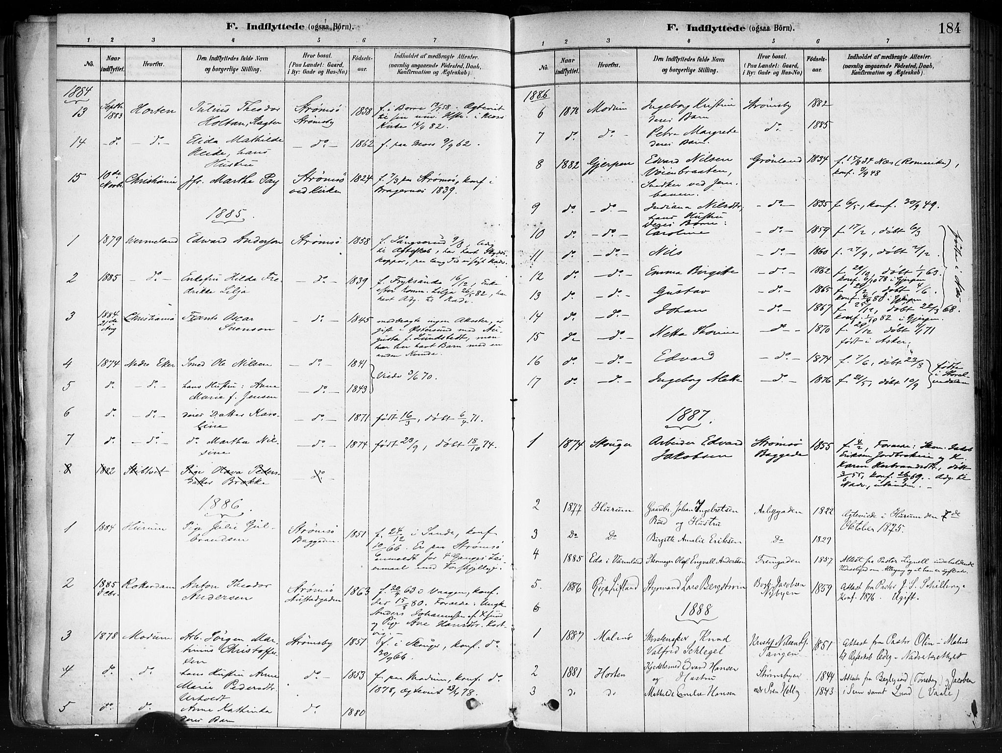 Strømsø kirkebøker, AV/SAKO-A-246/F/Fa/L0022: Parish register (official) no. I 22, 1879-1899, p. 184