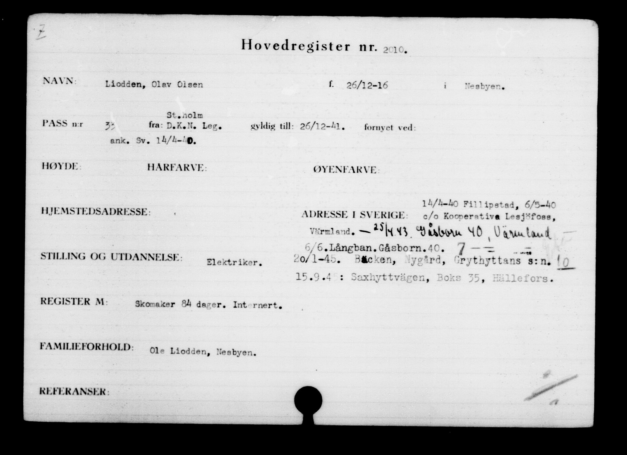 Den Kgl. Norske Legasjons Flyktningskontor, AV/RA-S-6753/V/Va/L0003: Kjesäterkartoteket.  Flyktningenr. 2001-3495, 1940-1945, p. 14