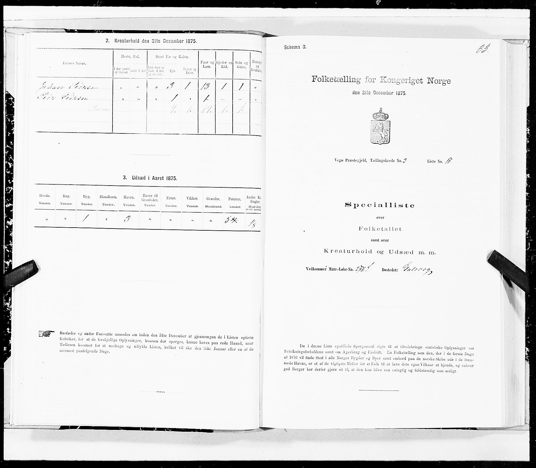 SAT, 1875 census for 1815P Vega, 1875, p. 2033
