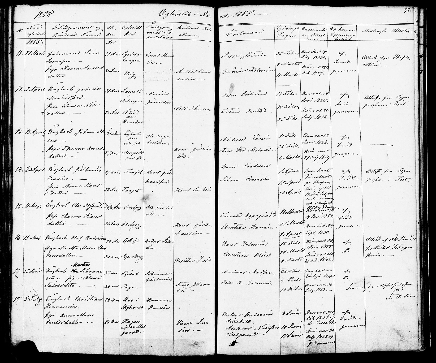 Enebakk prestekontor Kirkebøker, AV/SAO-A-10171c/F/Fa/L0012: Parish register (official) no. I 12, 1832-1882, p. 57