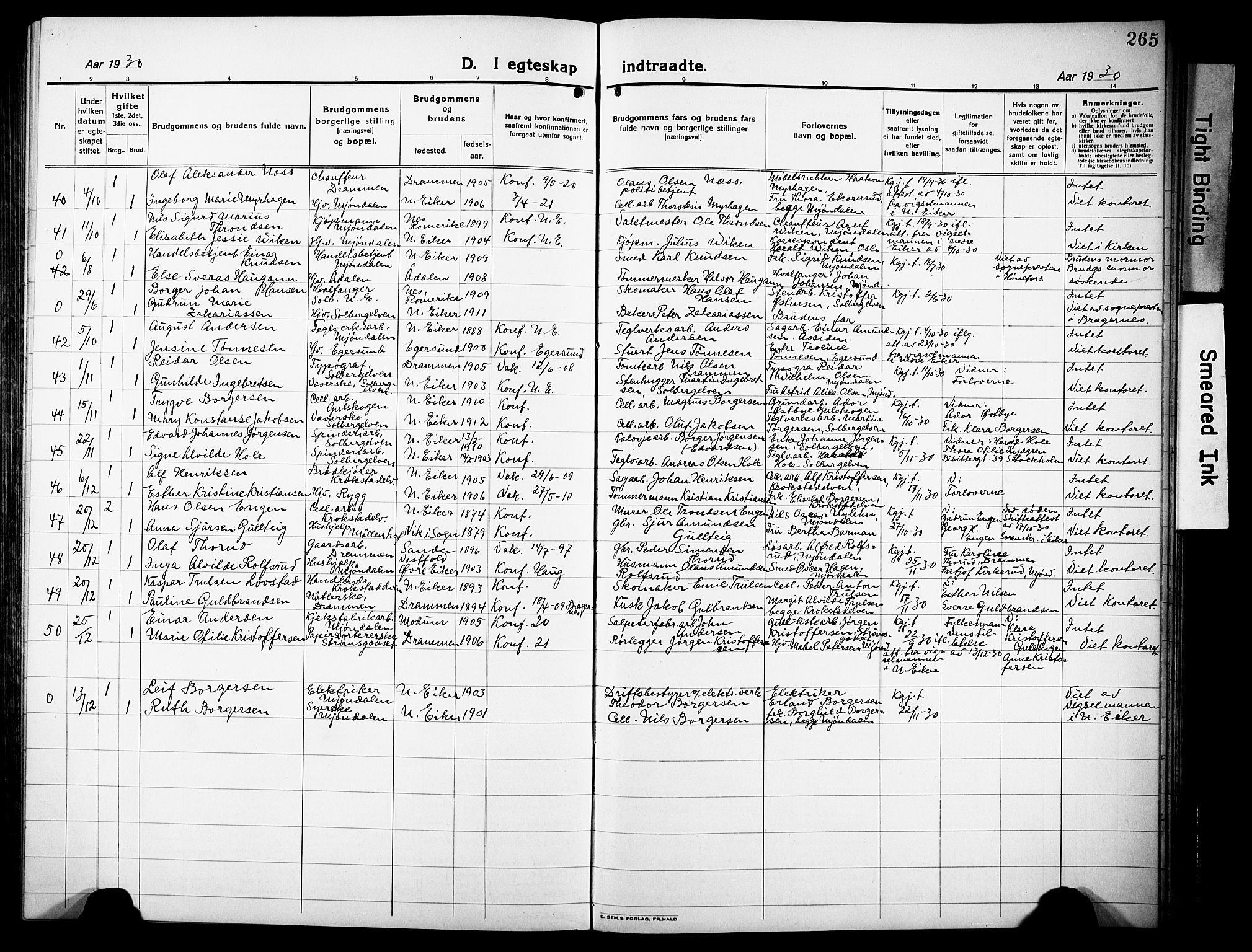 Nedre Eiker kirkebøker, AV/SAKO-A-612/G/Ga/L0006: Parish register (copy) no. 6, 1922-1933, p. 265