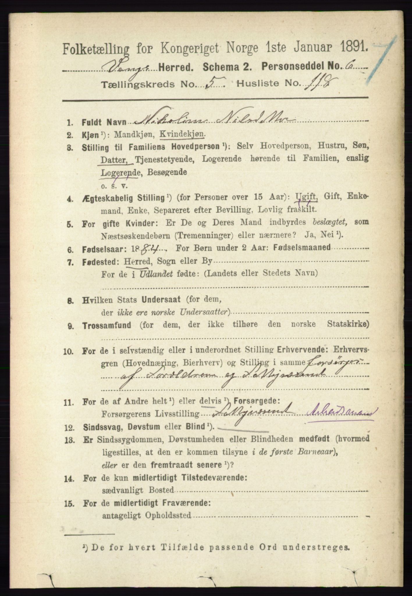 RA, 1891 census for 0414 Vang, 1891, p. 4148