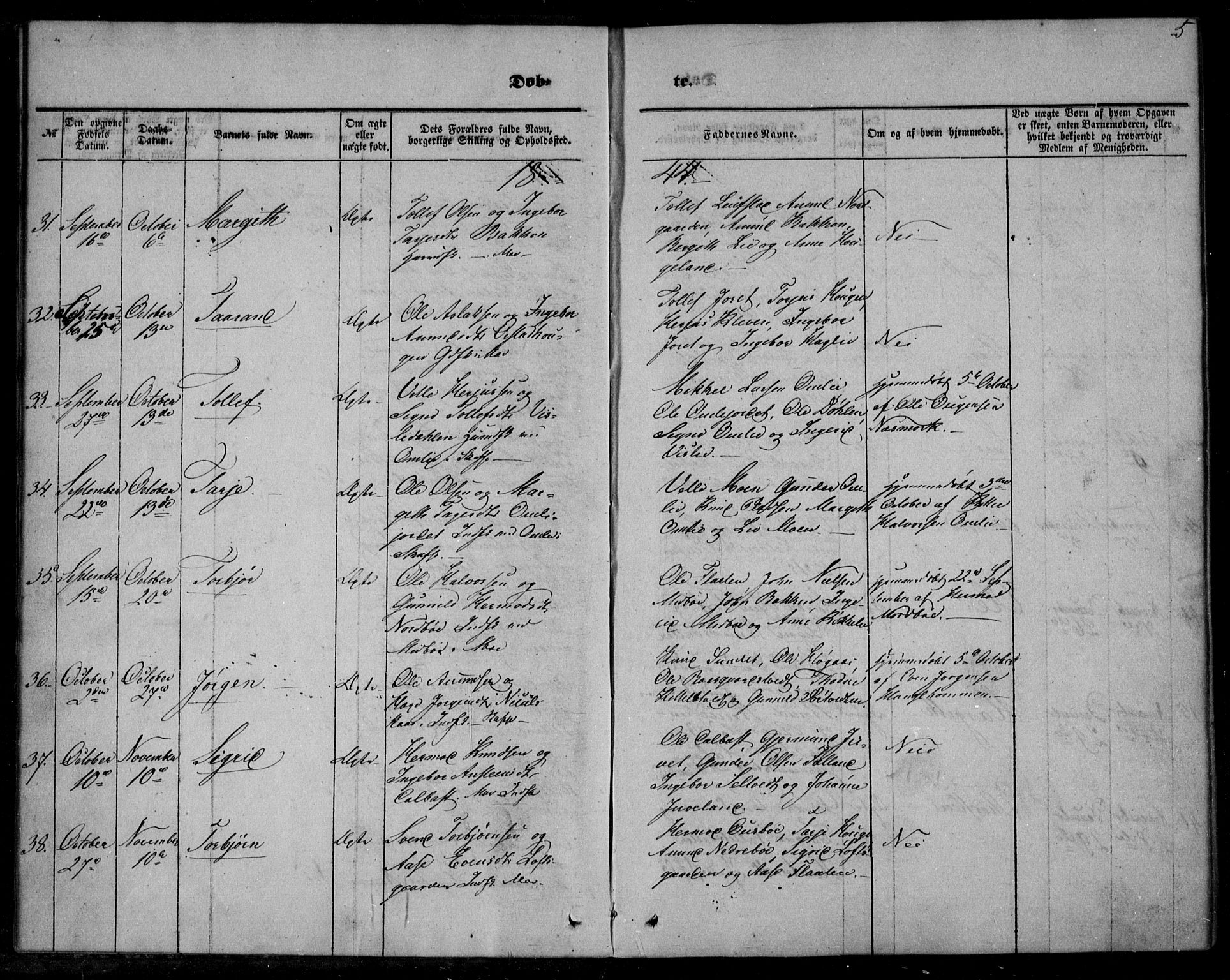 Mo kirkebøker, AV/SAKO-A-286/F/Fa/L0005: Parish register (official) no. I 5, 1844-1864, p. 5