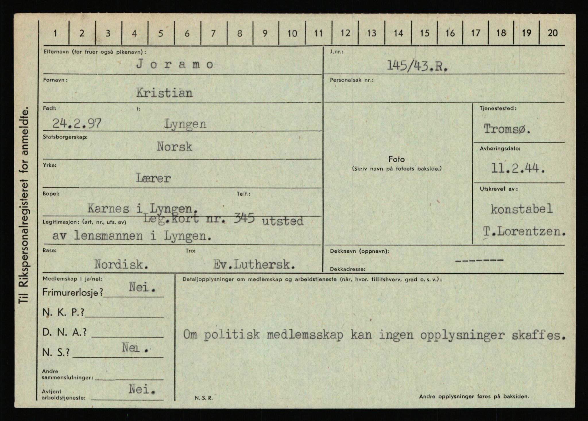 Statspolitiet - Hovedkontoret / Osloavdelingen, AV/RA-S-1329/C/Ca/L0008: Johan(nes)sen - Knoph, 1943-1945, p. 2435