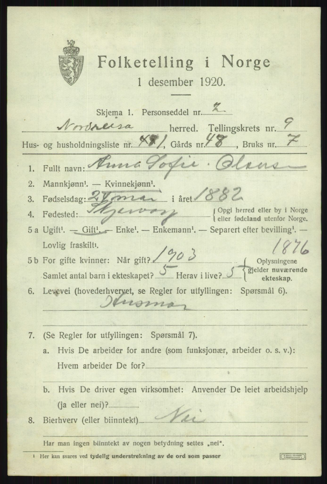 SATØ, 1920 census for Nordreisa, 1920, p. 3957