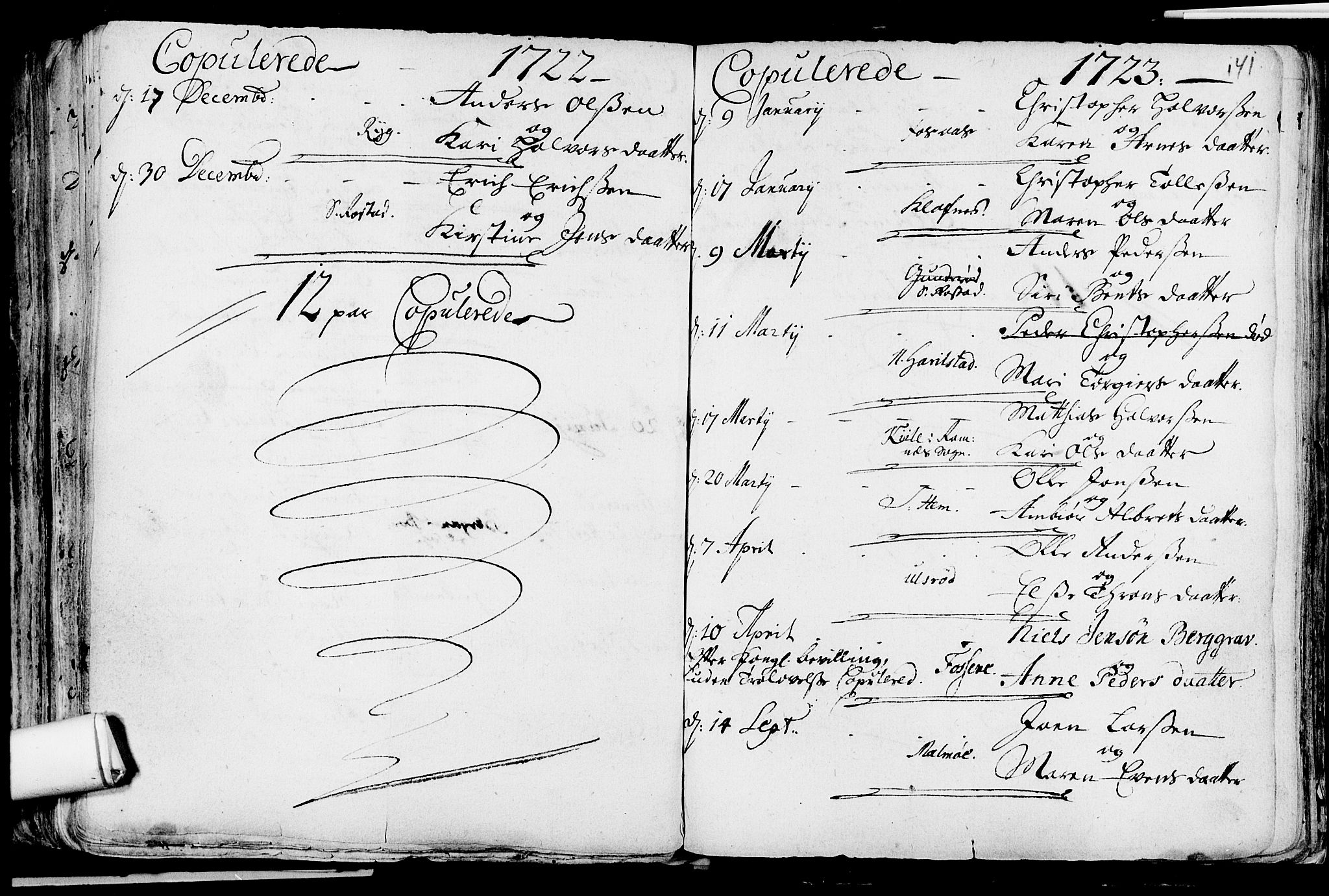Våle kirkebøker, SAKO/A-334/F/Fa/L0002: Parish register (official) no. I 2, 1705-1732, p. 141