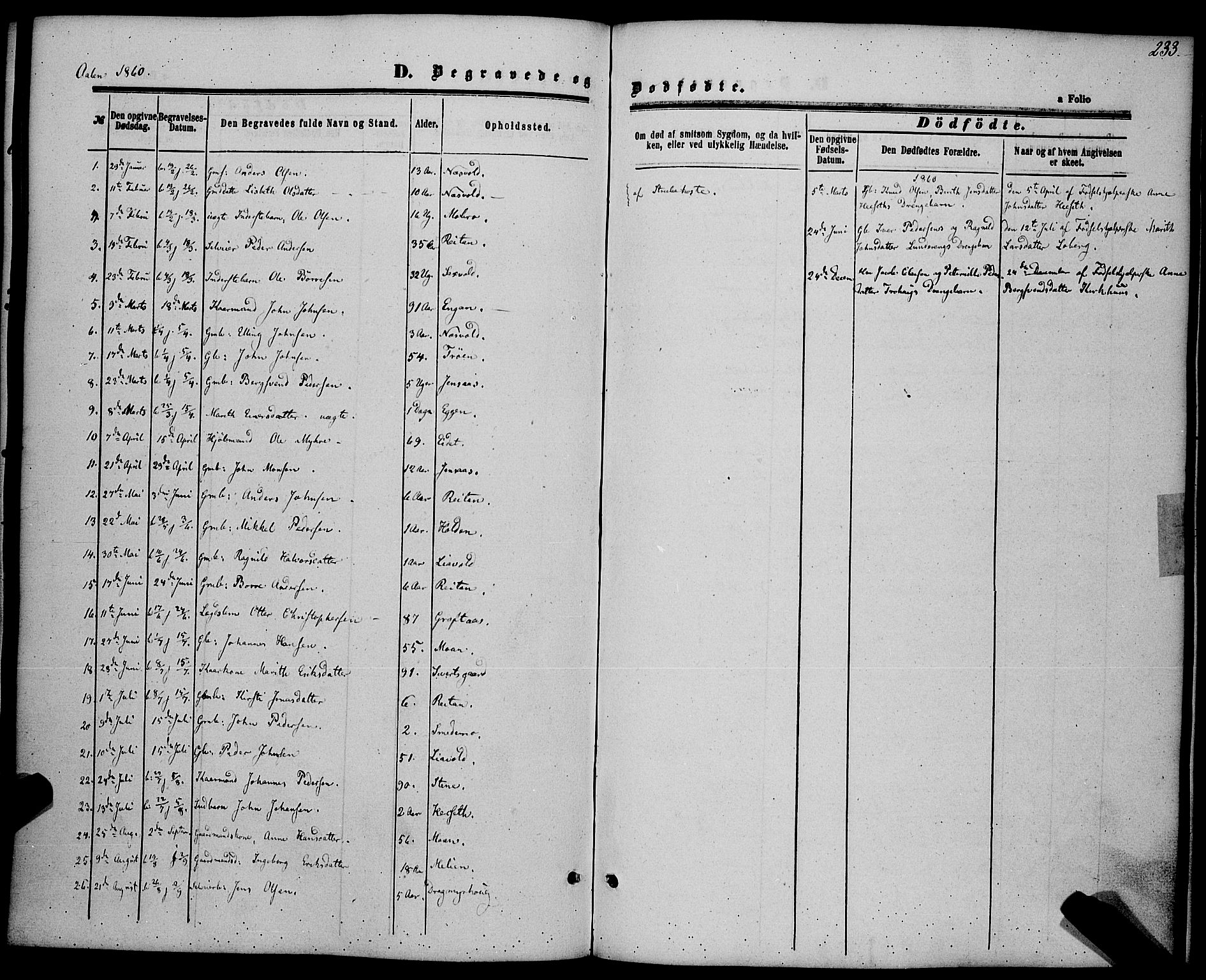 Ministerialprotokoller, klokkerbøker og fødselsregistre - Sør-Trøndelag, SAT/A-1456/685/L0968: Parish register (official) no. 685A07 /3, 1860-1869, p. 233