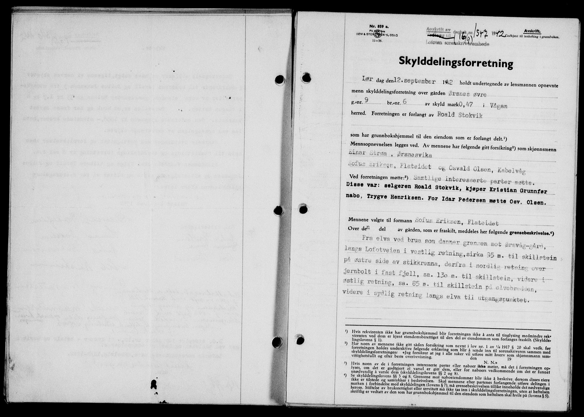 Lofoten sorenskriveri, SAT/A-0017/1/2/2C/L0010a: Mortgage book no. 10a, 1942-1943, Diary no: : 1547/1942
