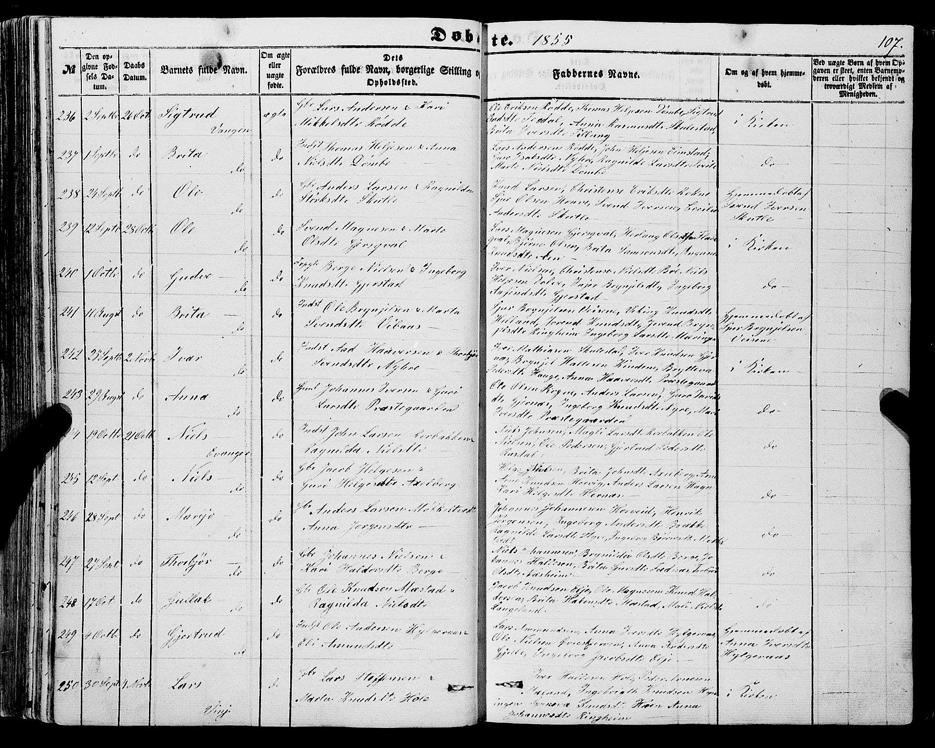 Voss sokneprestembete, AV/SAB-A-79001/H/Haa: Parish register (official) no. A 16, 1849-1863, p. 107