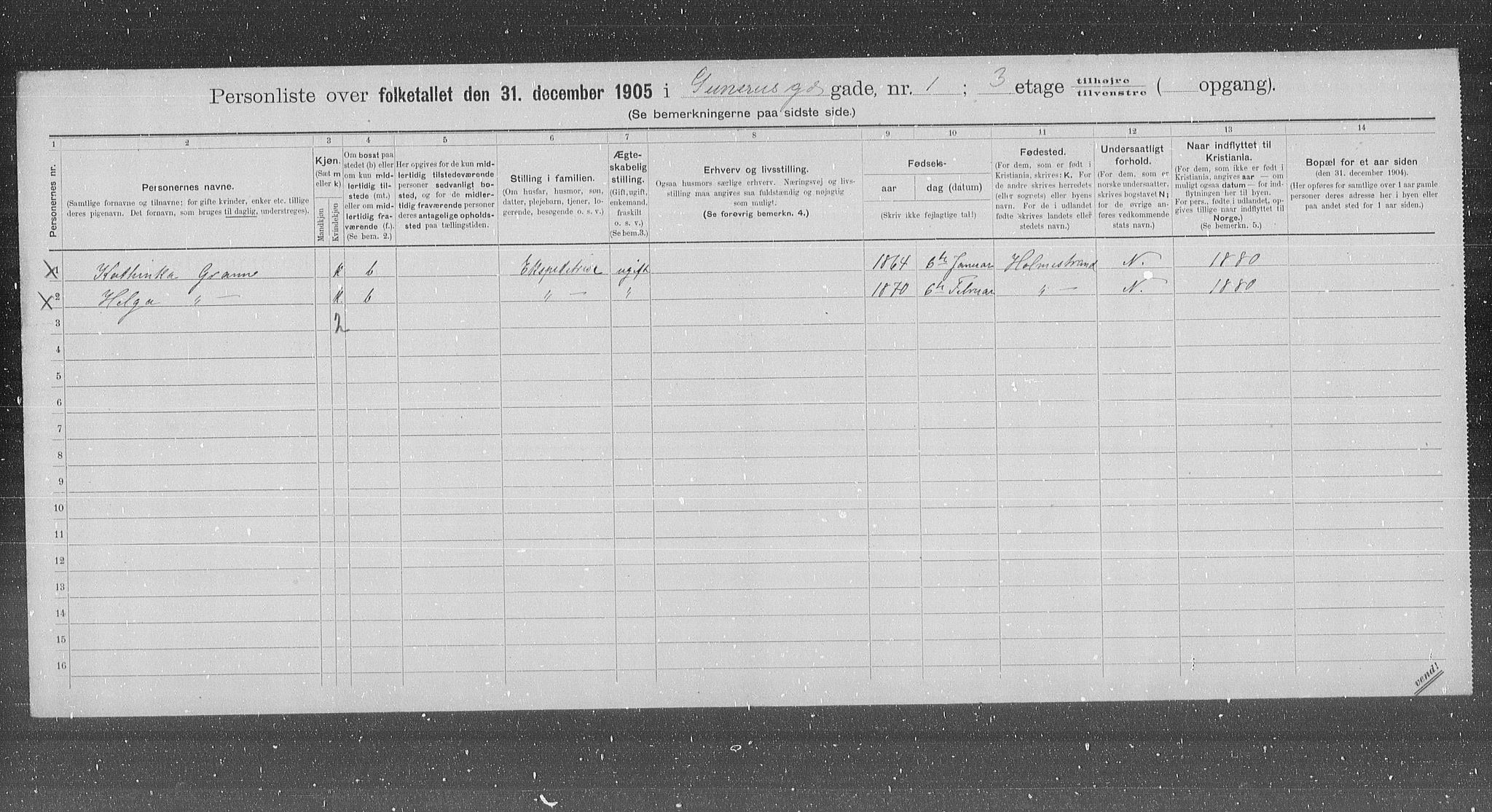 OBA, Municipal Census 1905 for Kristiania, 1905, p. 16975