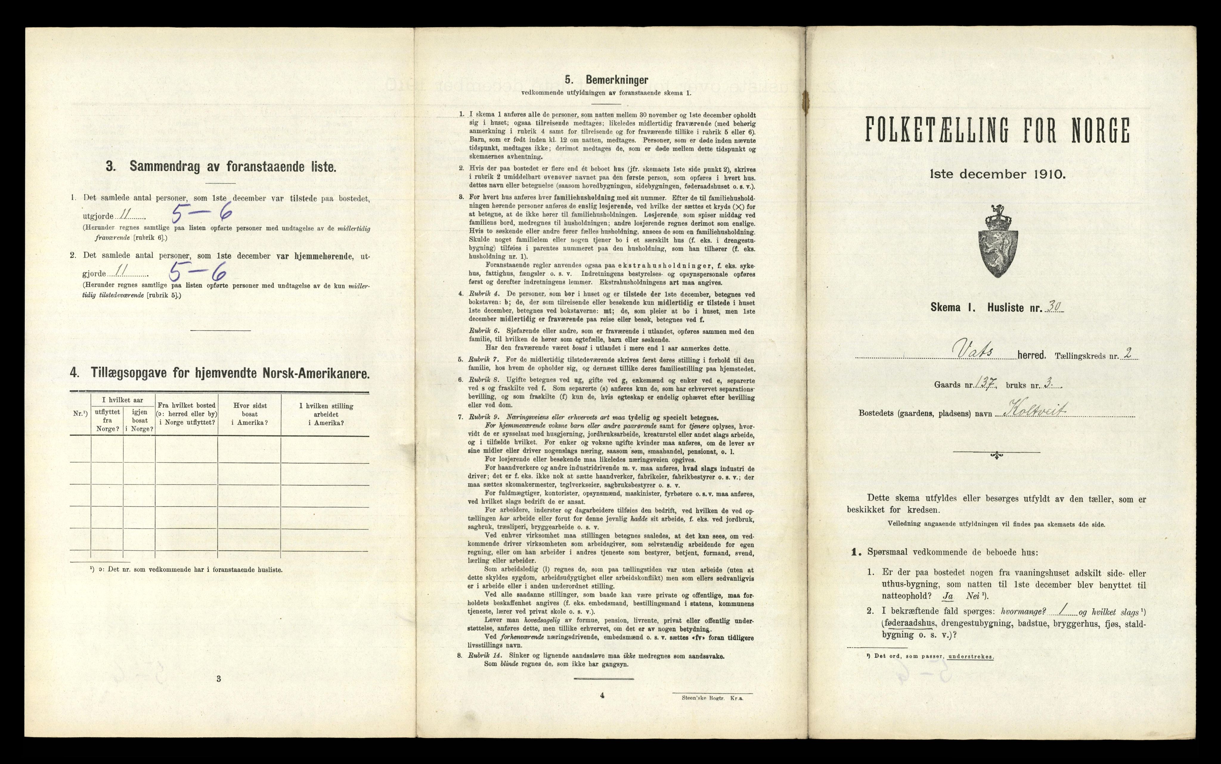 RA, 1910 census for Vats, 1910, p. 148