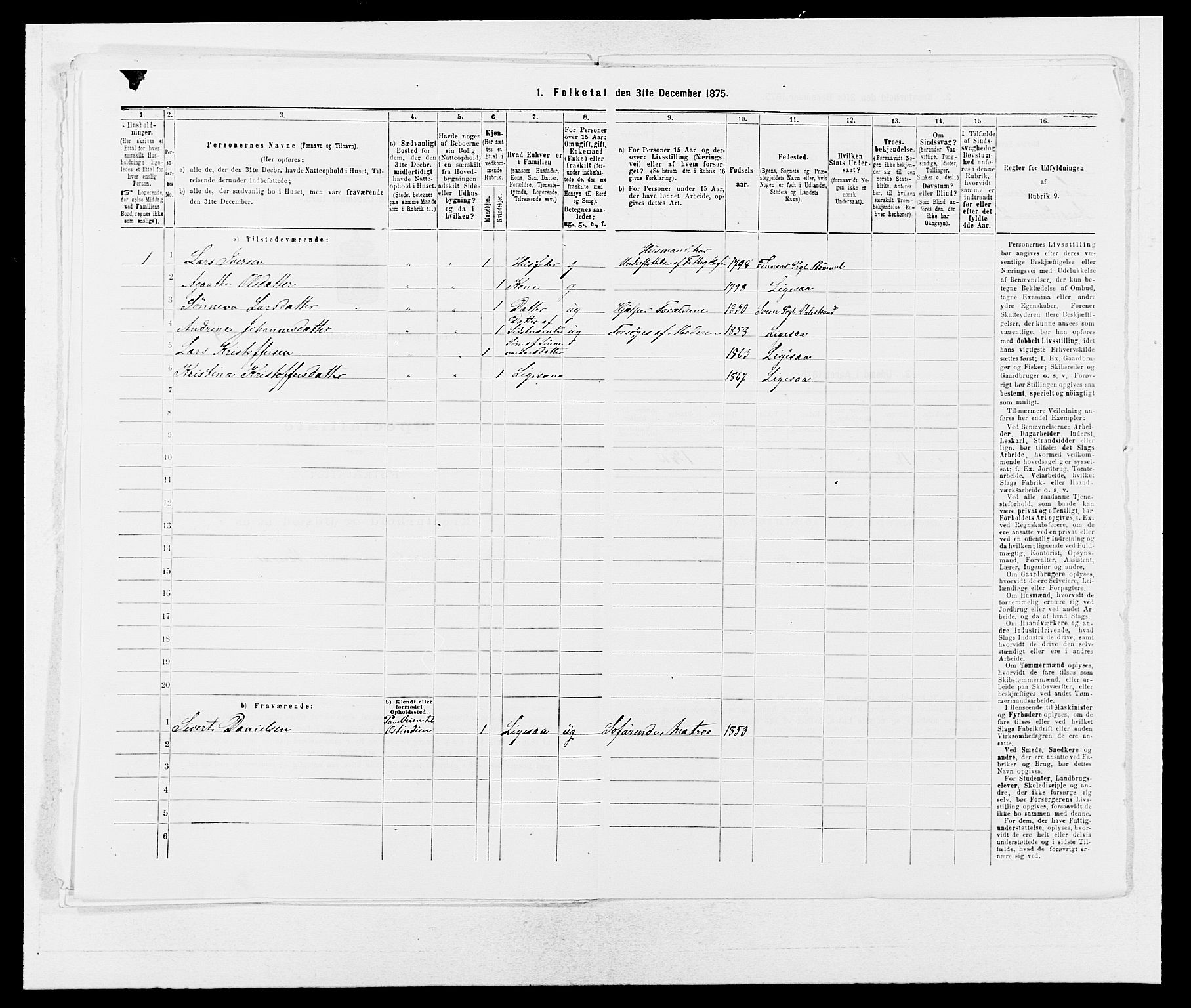 SAB, 1875 census for 1216P Sveio, 1875, p. 1265