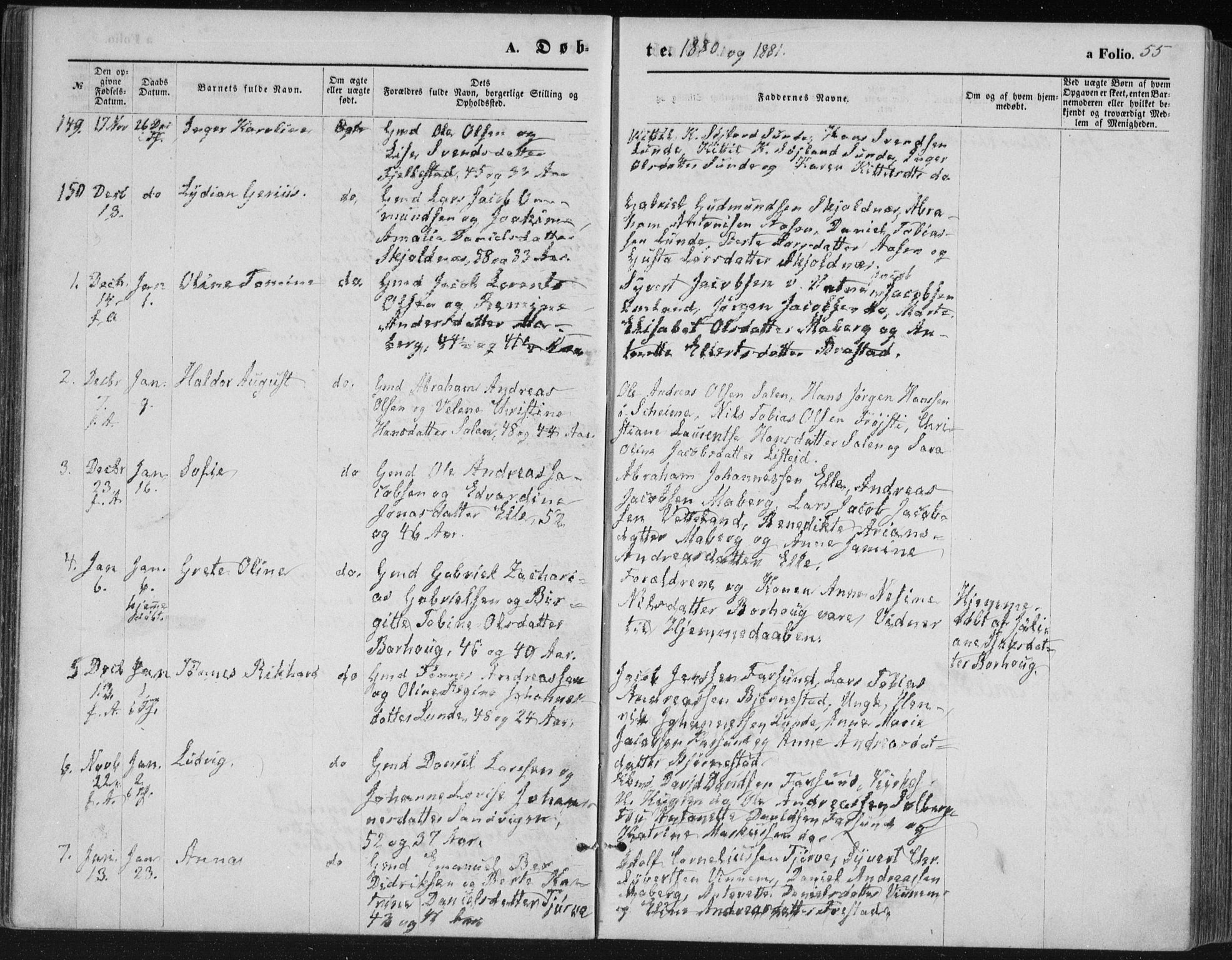 Lista sokneprestkontor, AV/SAK-1111-0027/F/Fb/L0004: Parish register (copy) no. B 4, 1877-1891, p. 55