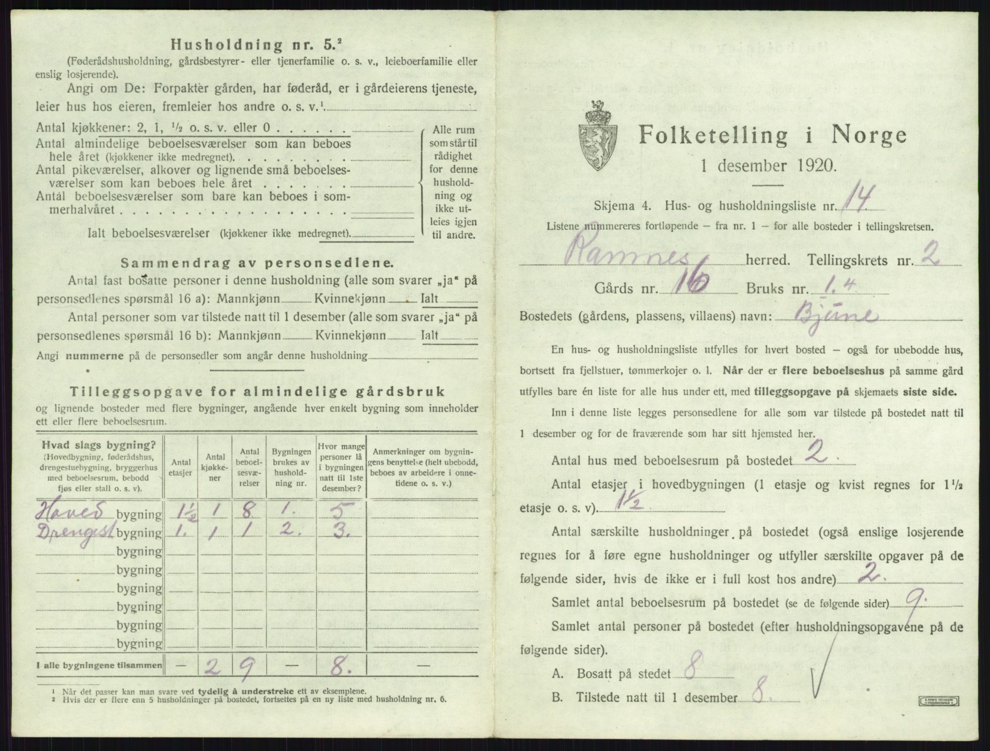 SAKO, 1920 census for Ramnes, 1920, p. 198
