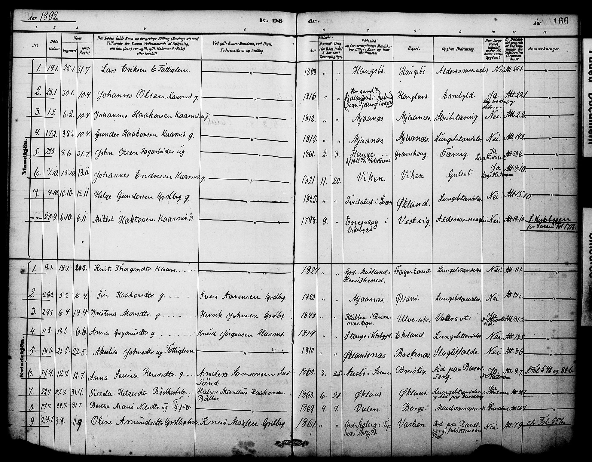 Sveio Sokneprestembete, AV/SAB-A-78501/H/Haa: Parish register (official) no. C 2, 1881-1899, p. 166