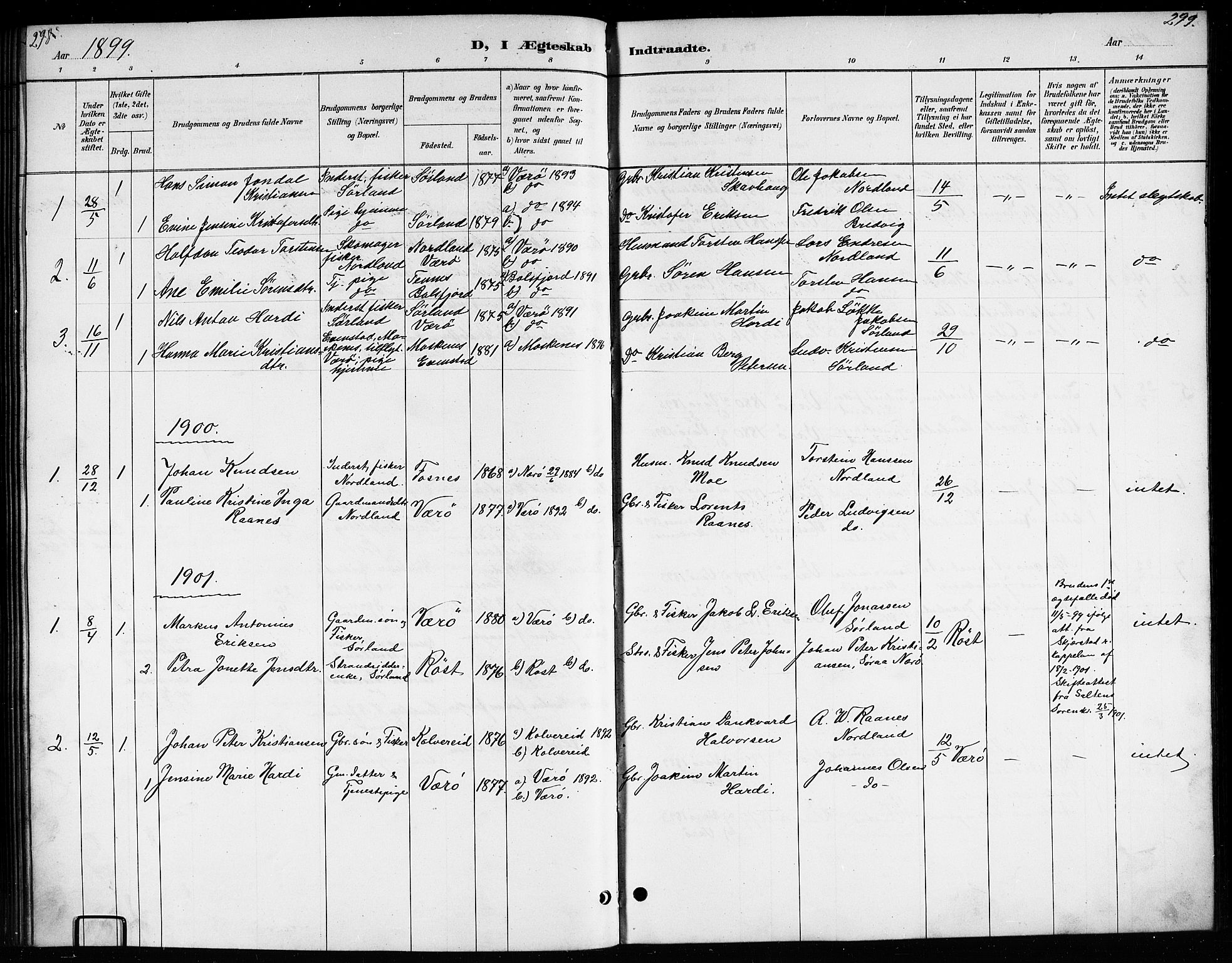 Ministerialprotokoller, klokkerbøker og fødselsregistre - Nordland, AV/SAT-A-1459/807/L0123: Parish register (copy) no. 807C01, 1884-1910, p. 298-299