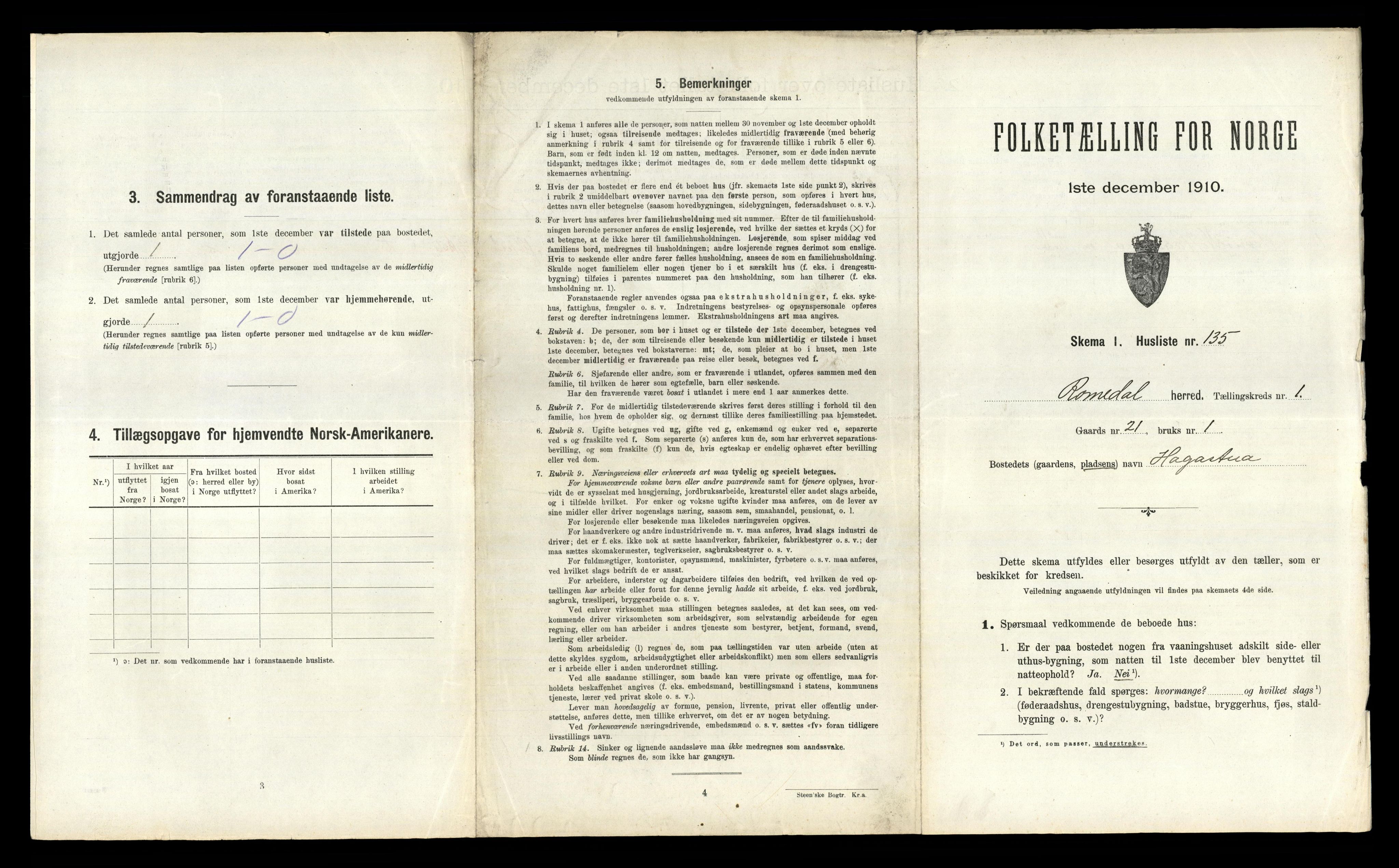 RA, 1910 census for Romedal, 1910, p. 327