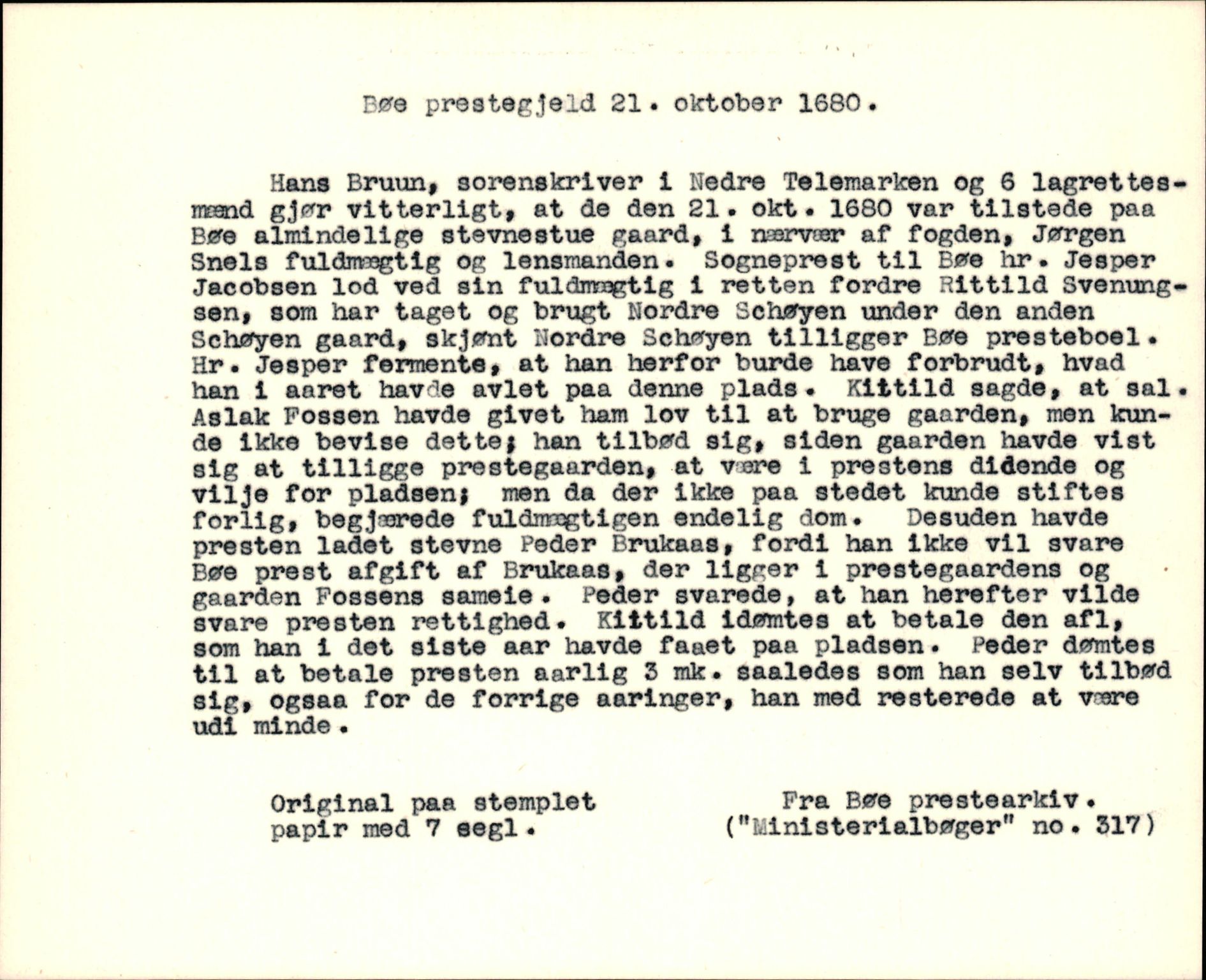 Riksarkivets diplomsamling, AV/RA-EA-5965/F35/F35k/L0003: Regestsedler: Prestearkiver fra Telemark, Agder, Vestlandet og Trøndelag, p. 51