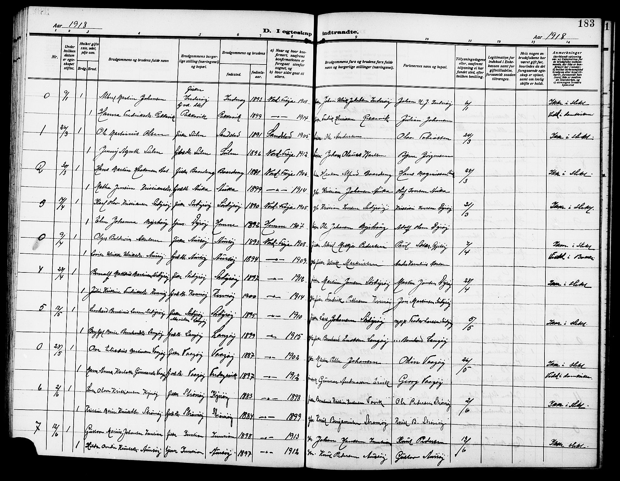 Ministerialprotokoller, klokkerbøker og fødselsregistre - Sør-Trøndelag, SAT/A-1456/640/L0588: Parish register (copy) no. 640C05, 1909-1922, p. 183