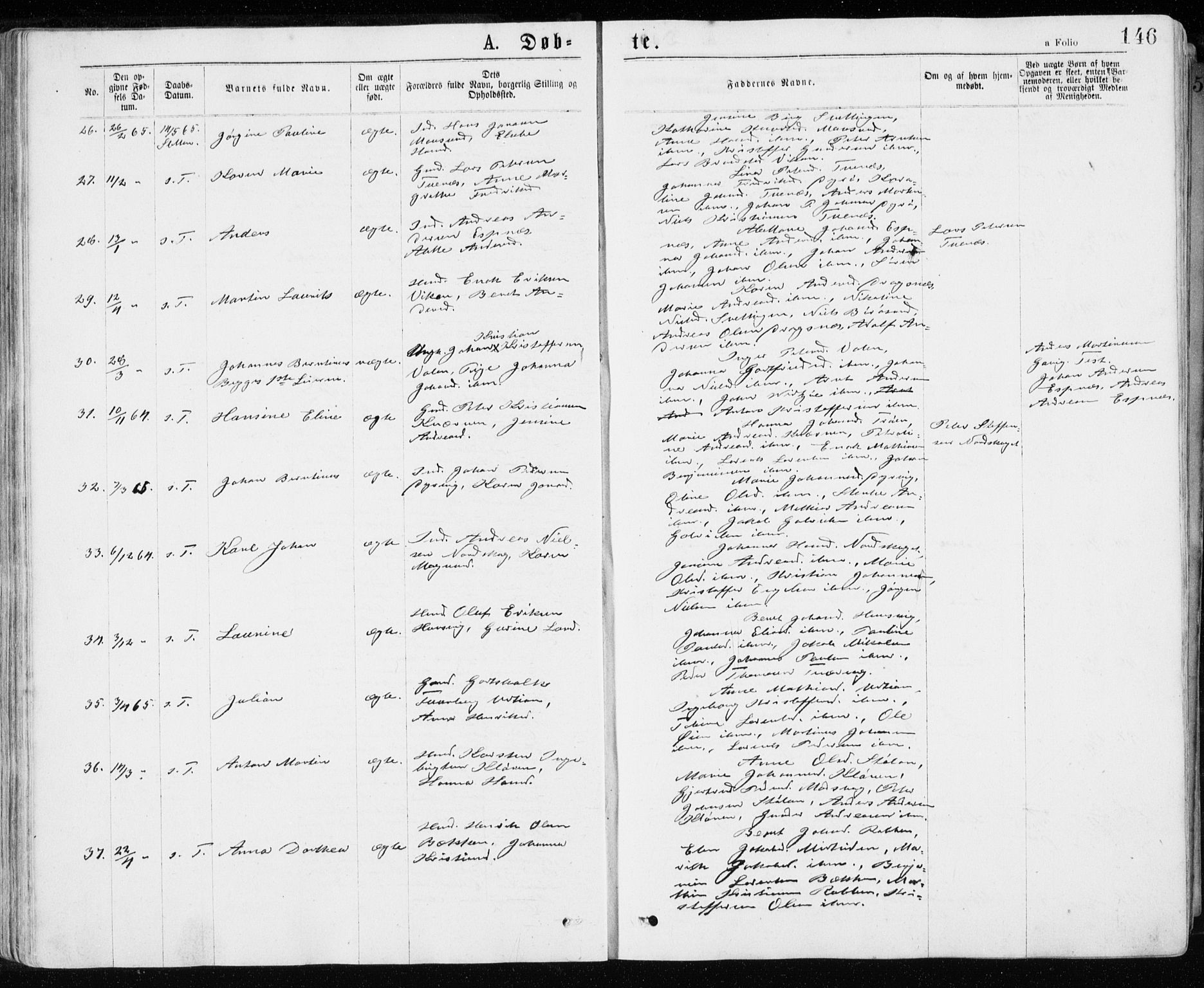 Ministerialprotokoller, klokkerbøker og fødselsregistre - Sør-Trøndelag, AV/SAT-A-1456/640/L0576: Parish register (official) no. 640A01, 1846-1876, p. 146