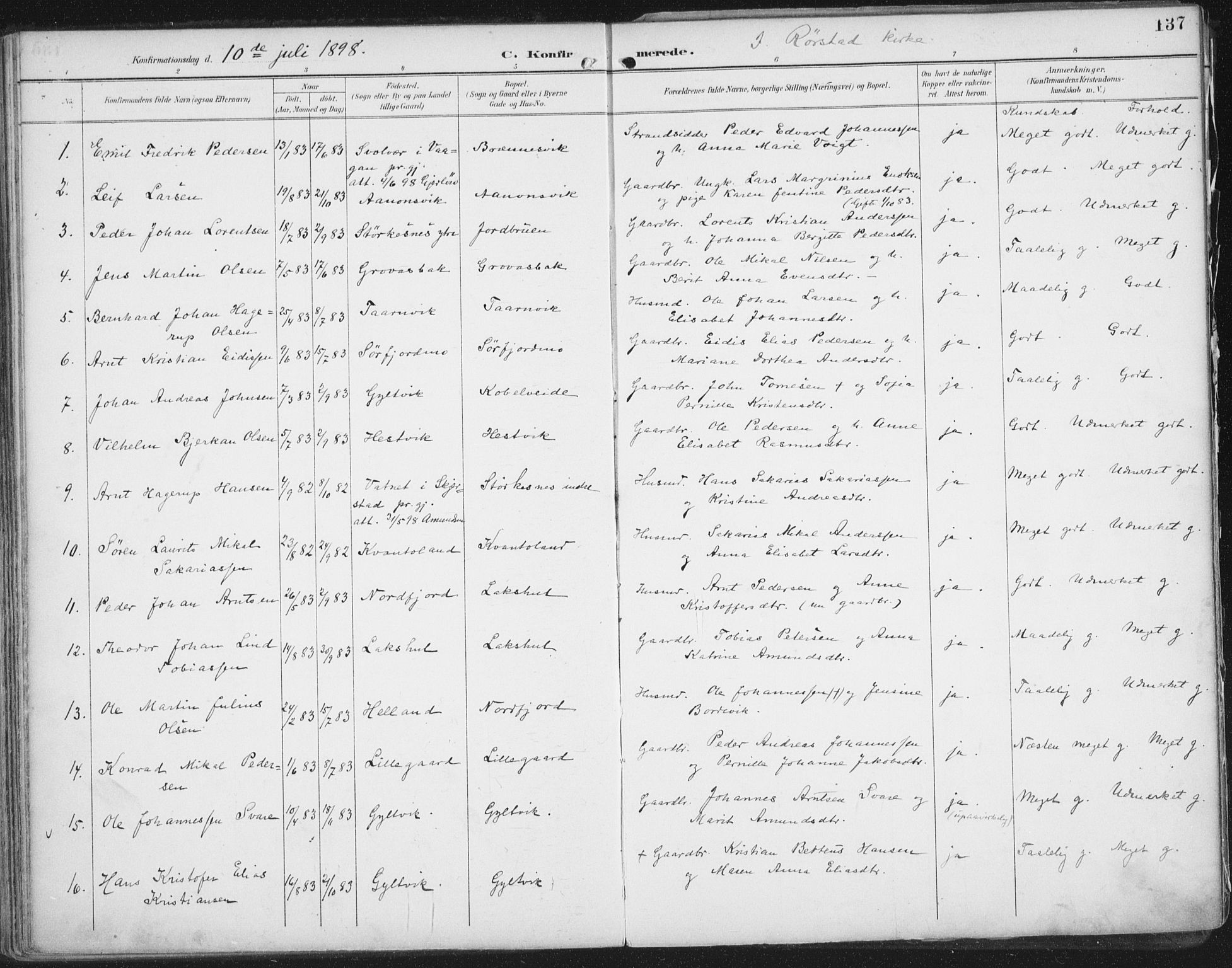 Ministerialprotokoller, klokkerbøker og fødselsregistre - Nordland, AV/SAT-A-1459/854/L0779: Parish register (official) no. 854A02, 1892-1909, p. 137