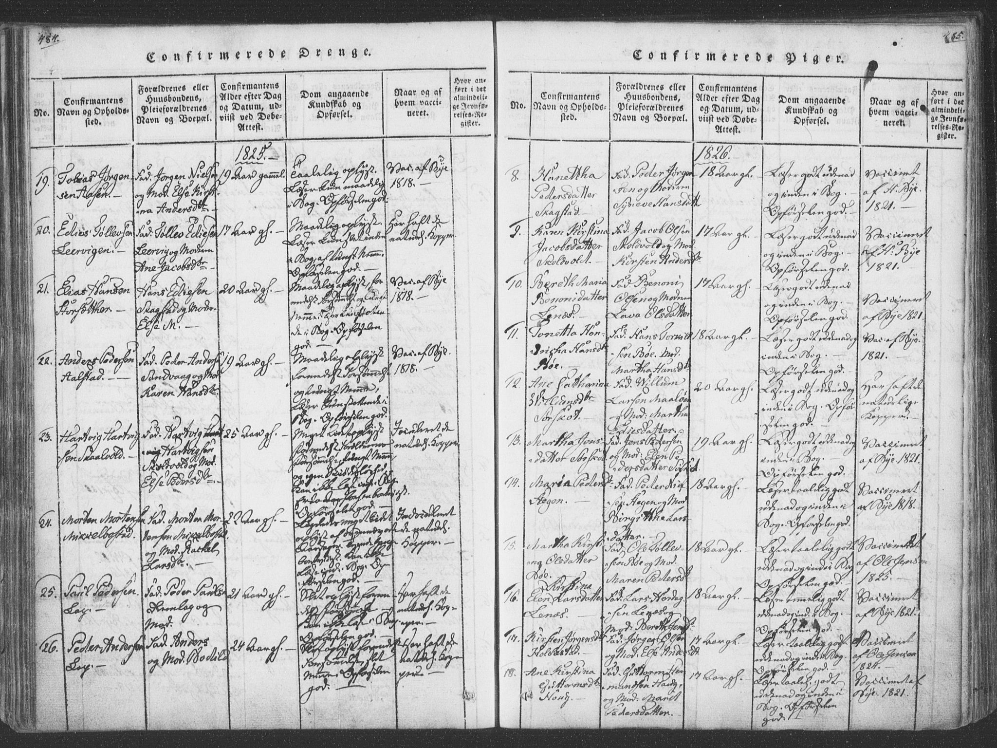 Ministerialprotokoller, klokkerbøker og fødselsregistre - Nordland, AV/SAT-A-1459/855/L0798: Parish register (official) no. 855A06, 1821-1835, p. 484-485