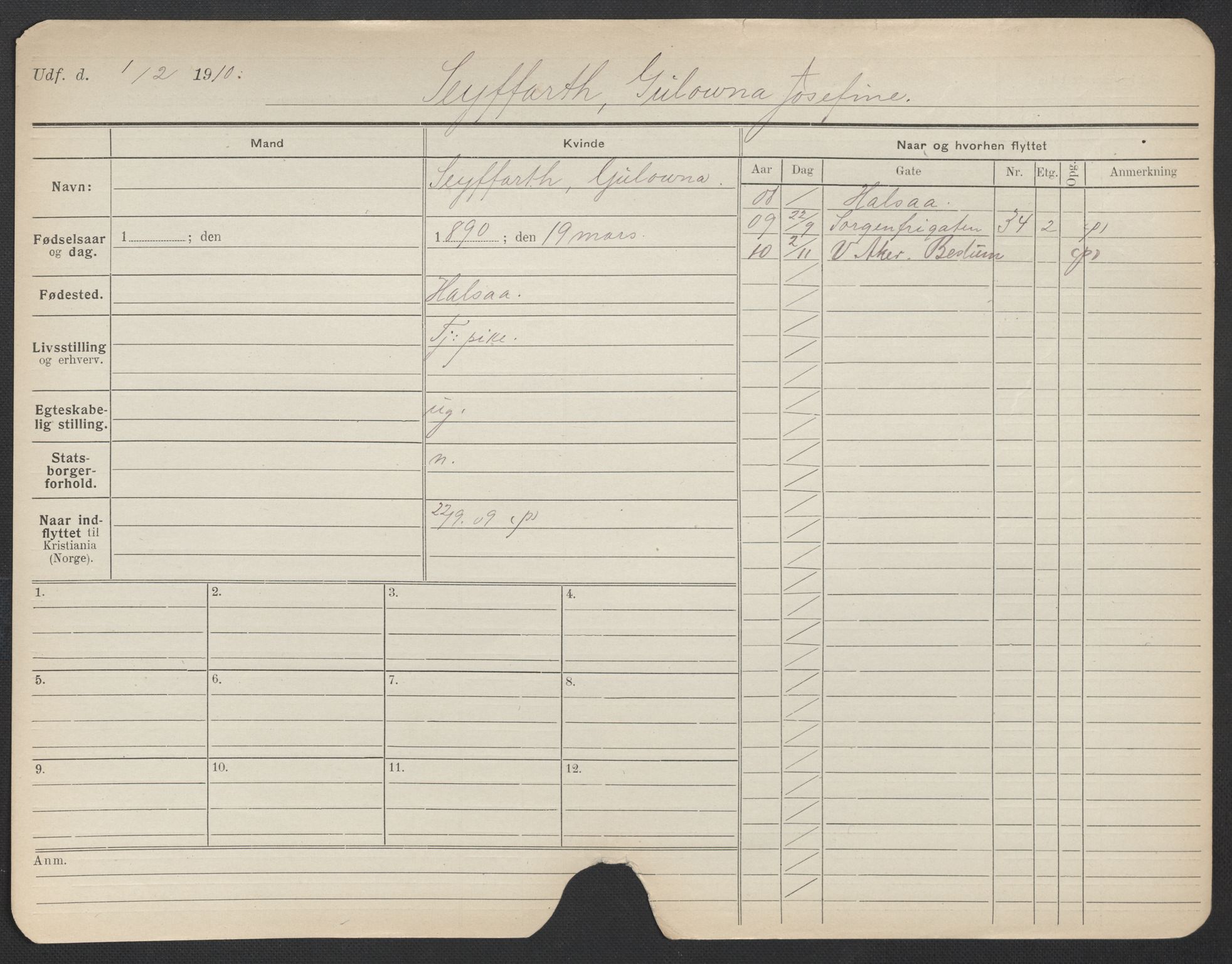 Oslo folkeregister, Registerkort, AV/SAO-A-11715/F/Fa/Fac/L0023: Kvinner, 1906-1914, p. 776a