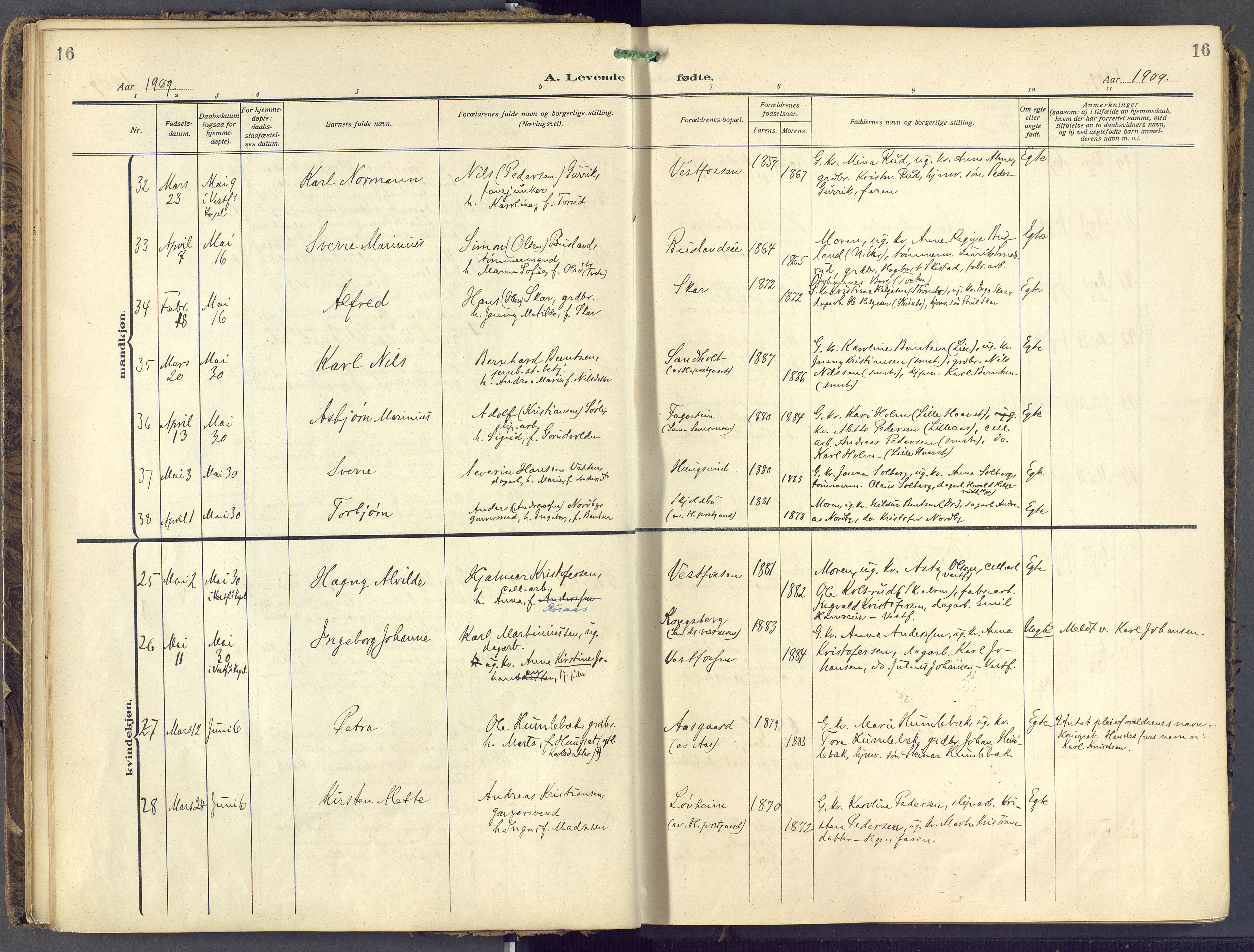 Eiker kirkebøker, SAKO/A-4/F/Fb/L0009: Parish register (official) no. II 9, 1908-1923, p. 16