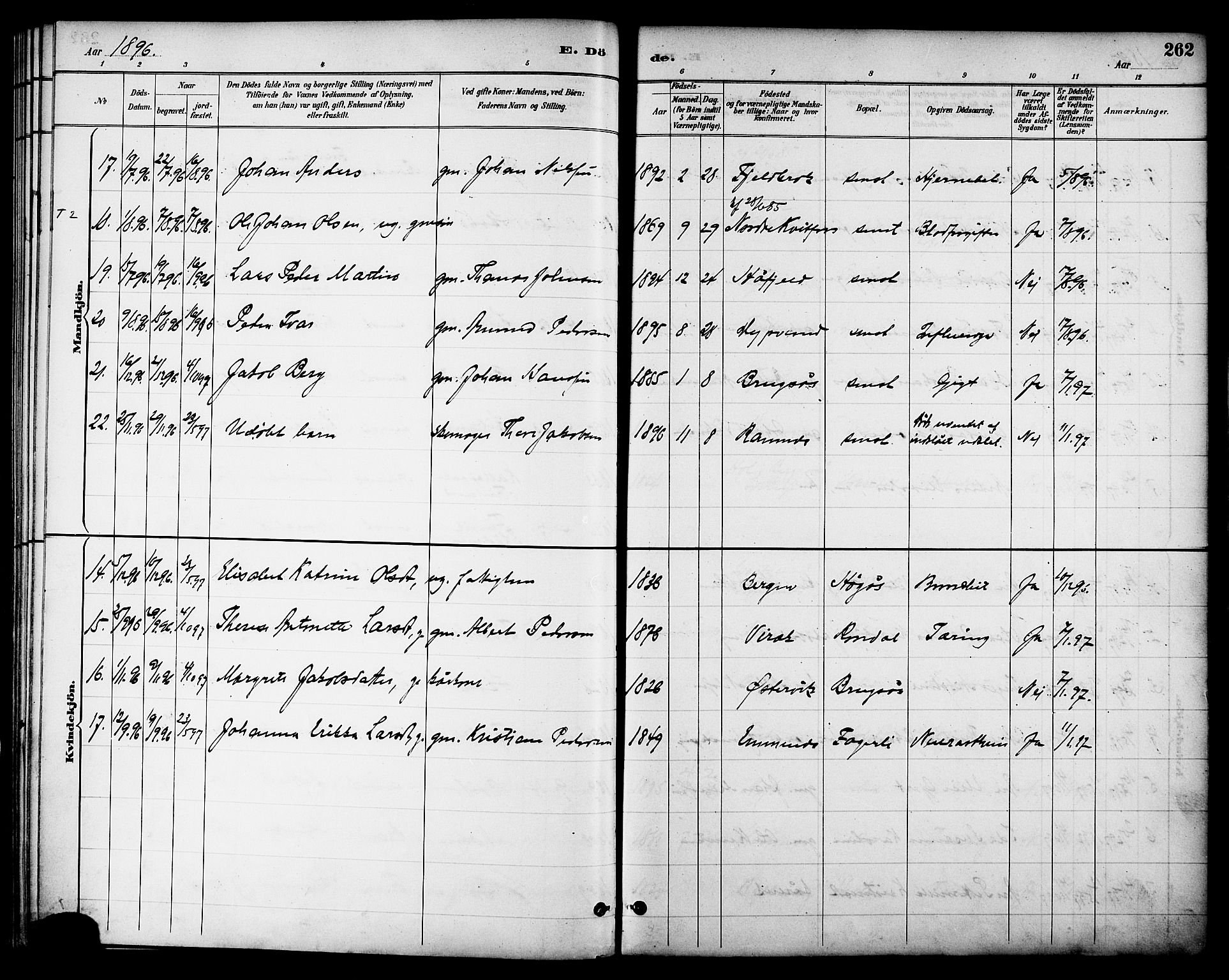 Ministerialprotokoller, klokkerbøker og fødselsregistre - Nordland, SAT/A-1459/863/L0898: Parish register (official) no. 863A10, 1886-1897, p. 262