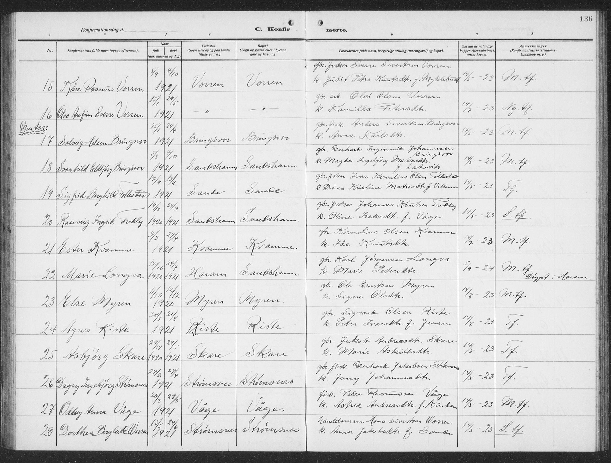 Ministerialprotokoller, klokkerbøker og fødselsregistre - Møre og Romsdal, AV/SAT-A-1454/503/L0051: Parish register (copy) no. 503C06, 1923-1938, p. 136