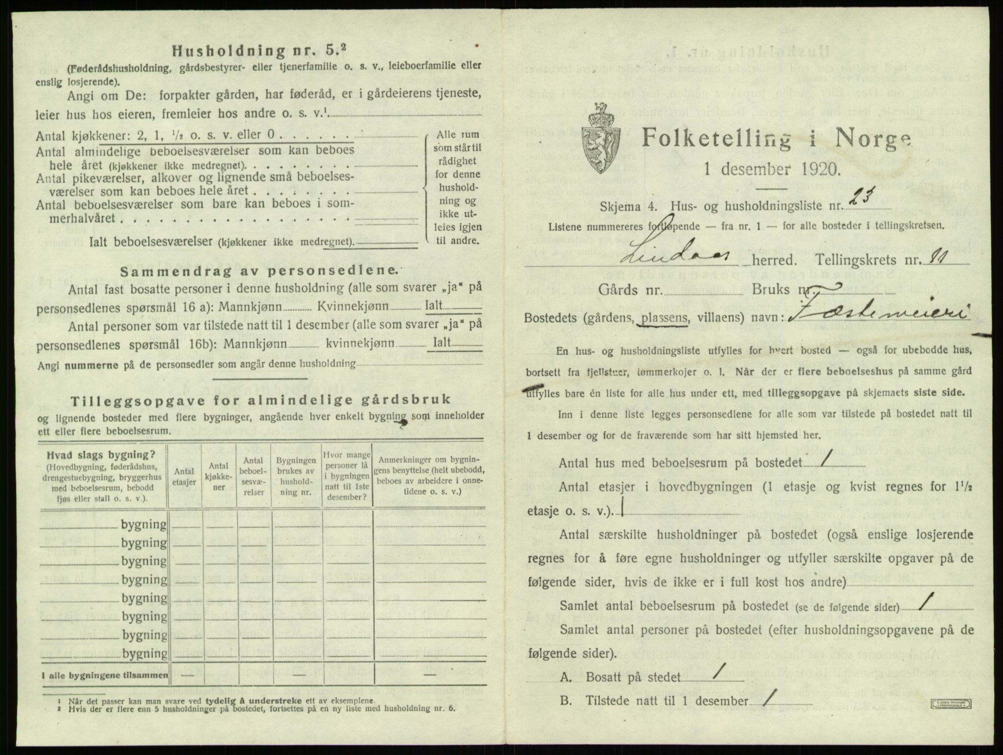 SAB, 1920 census for Lindås, 1920, p. 759