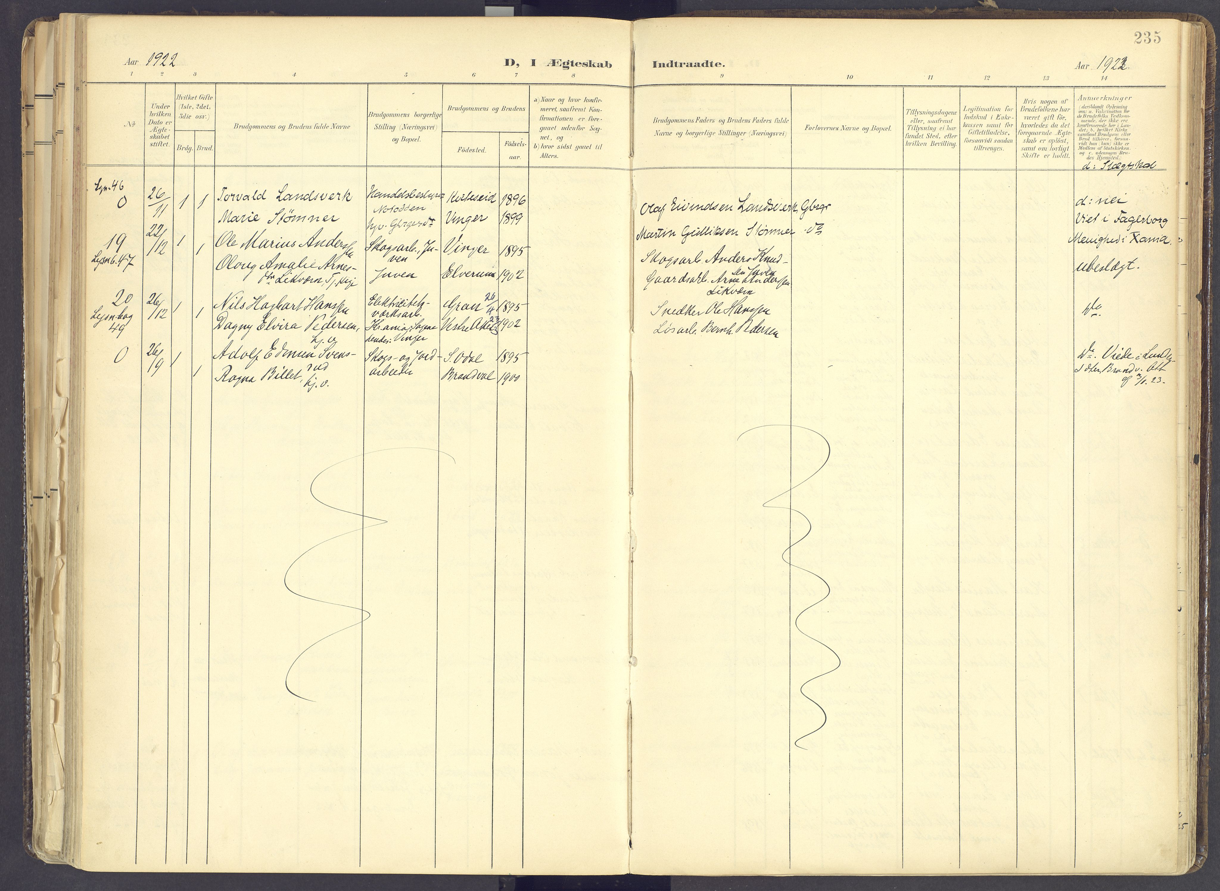 Vinger prestekontor, AV/SAH-PREST-024/H/Ha/Haa/L0017: Parish register (official) no. 17, 1901-1927, p. 235