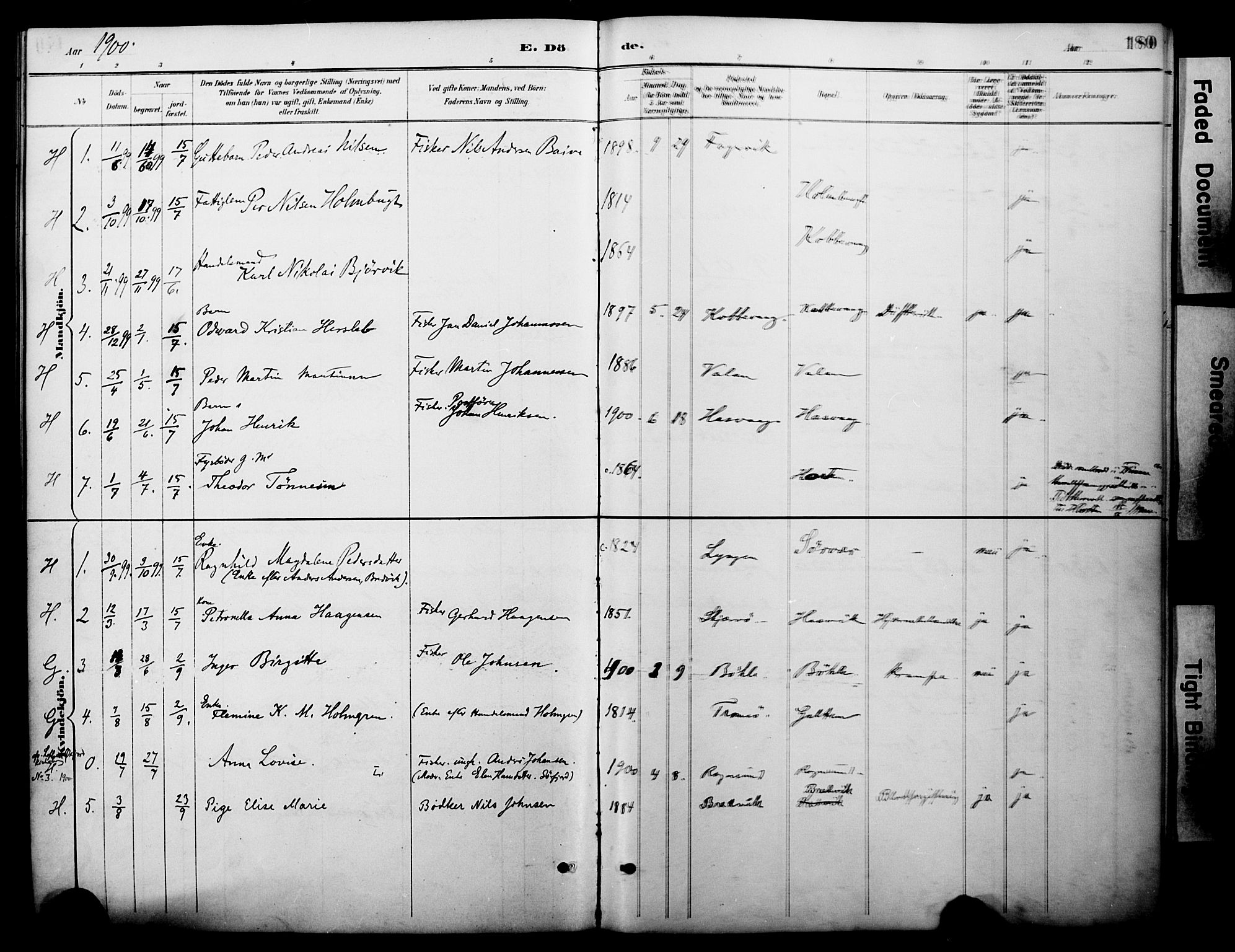 Loppa sokneprestkontor, SATØ/S-1339/H/Ha/L0008kirke: Parish register (official) no. 8, 1889-1907, p. 180