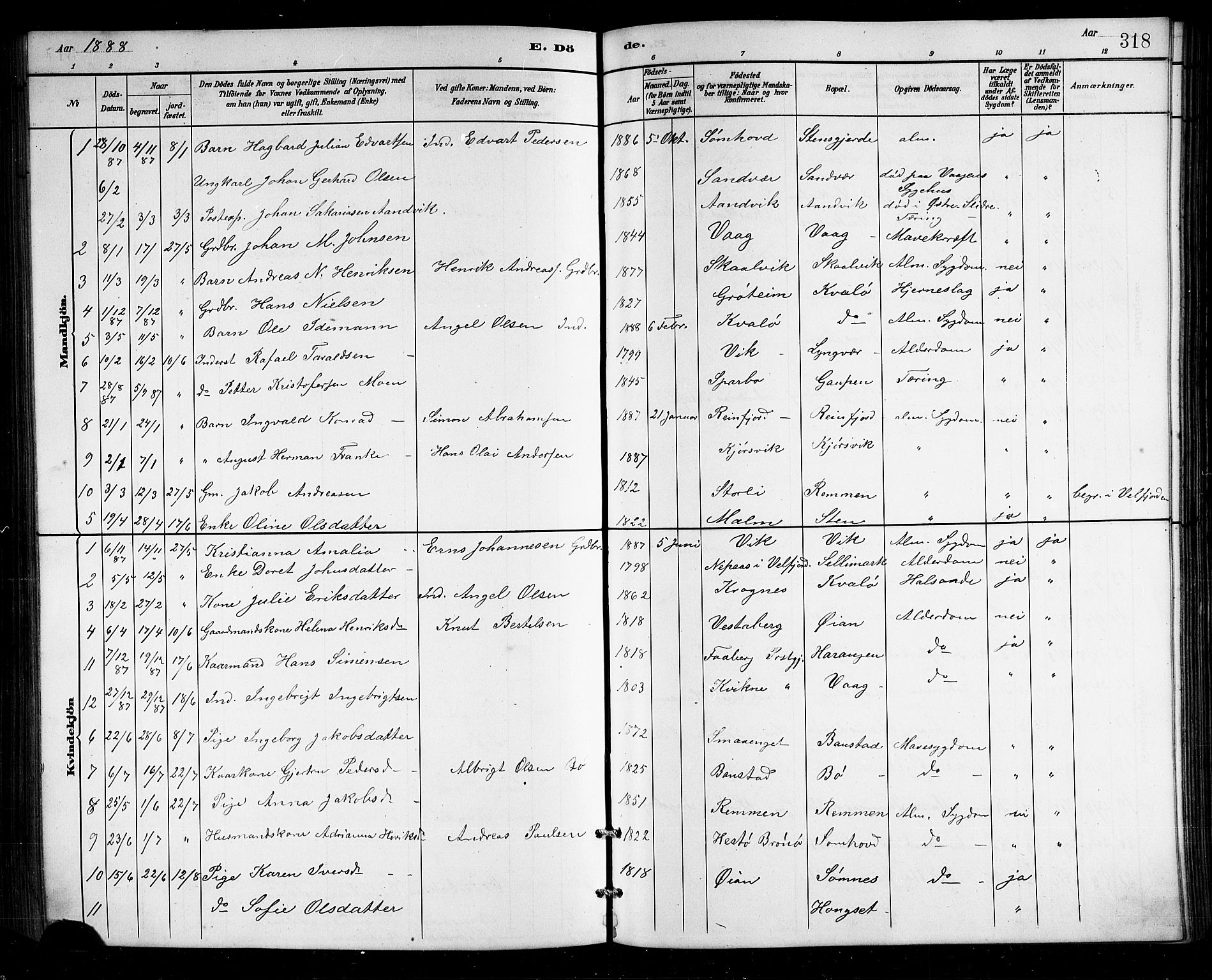 Ministerialprotokoller, klokkerbøker og fødselsregistre - Nordland, AV/SAT-A-1459/812/L0188: Parish register (copy) no. 812C06, 1884-1912, p. 318