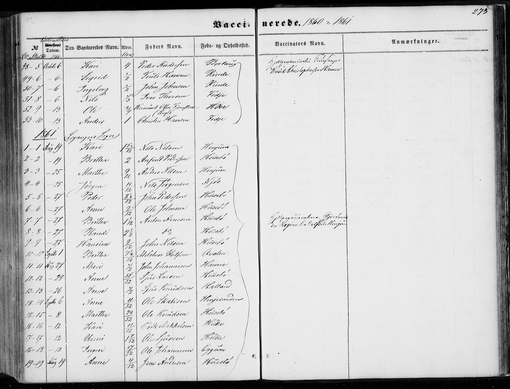 Leikanger sokneprestembete, AV/SAB-A-81001/H/Haa/Haaa/L0008: Parish register (official) no. A 8, 1852-1868, p. 273