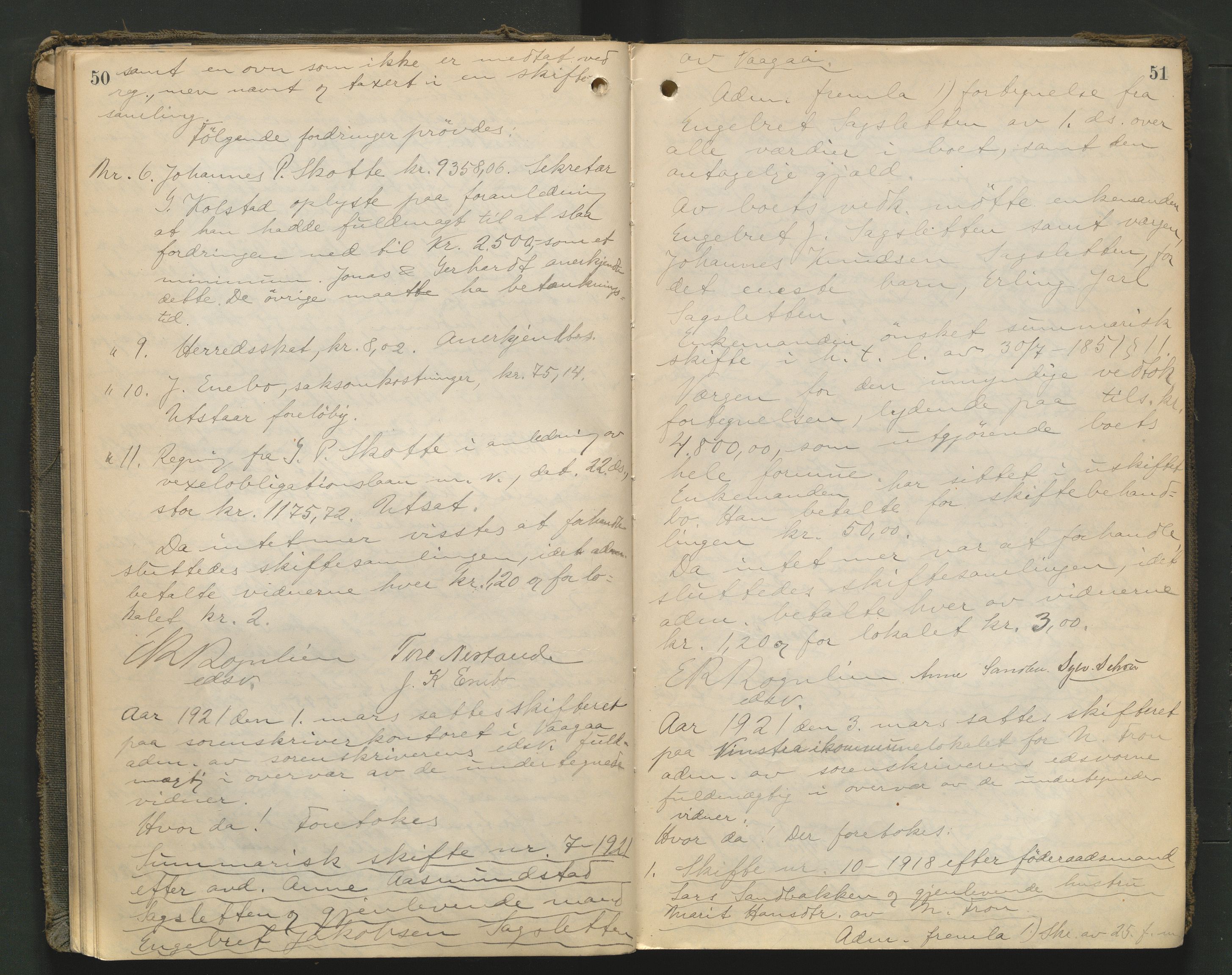 Nord-Gudbrandsdal tingrett, AV/SAH-TING-002/J/Jc/L0007: Skifteforhandlingsprotokoll, 1920-1926, p. 50-51