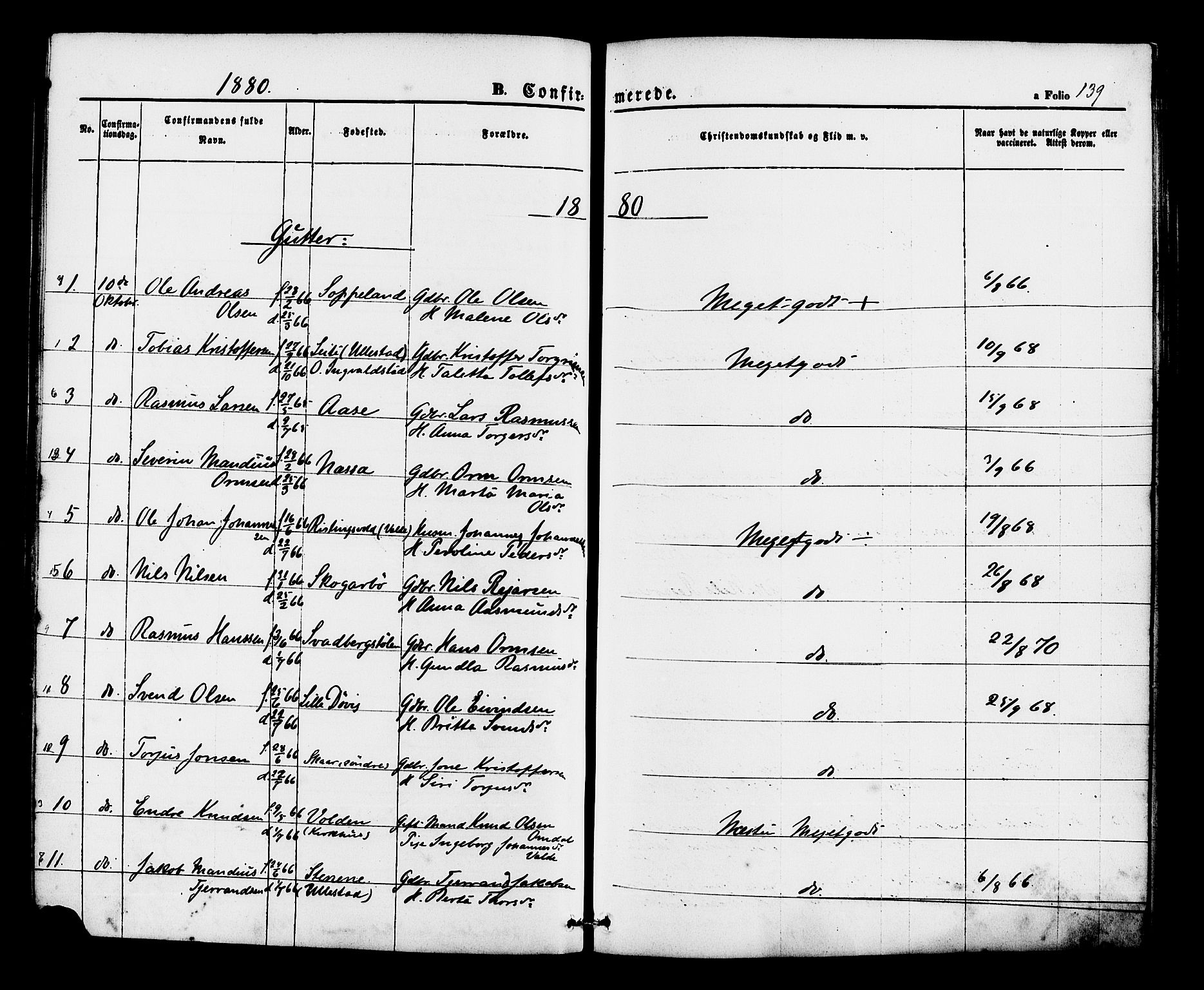 Hjelmeland sokneprestkontor, AV/SAST-A-101843/01/IV/L0012: Parish register (official) no. A 12, 1862-1886, p. 139