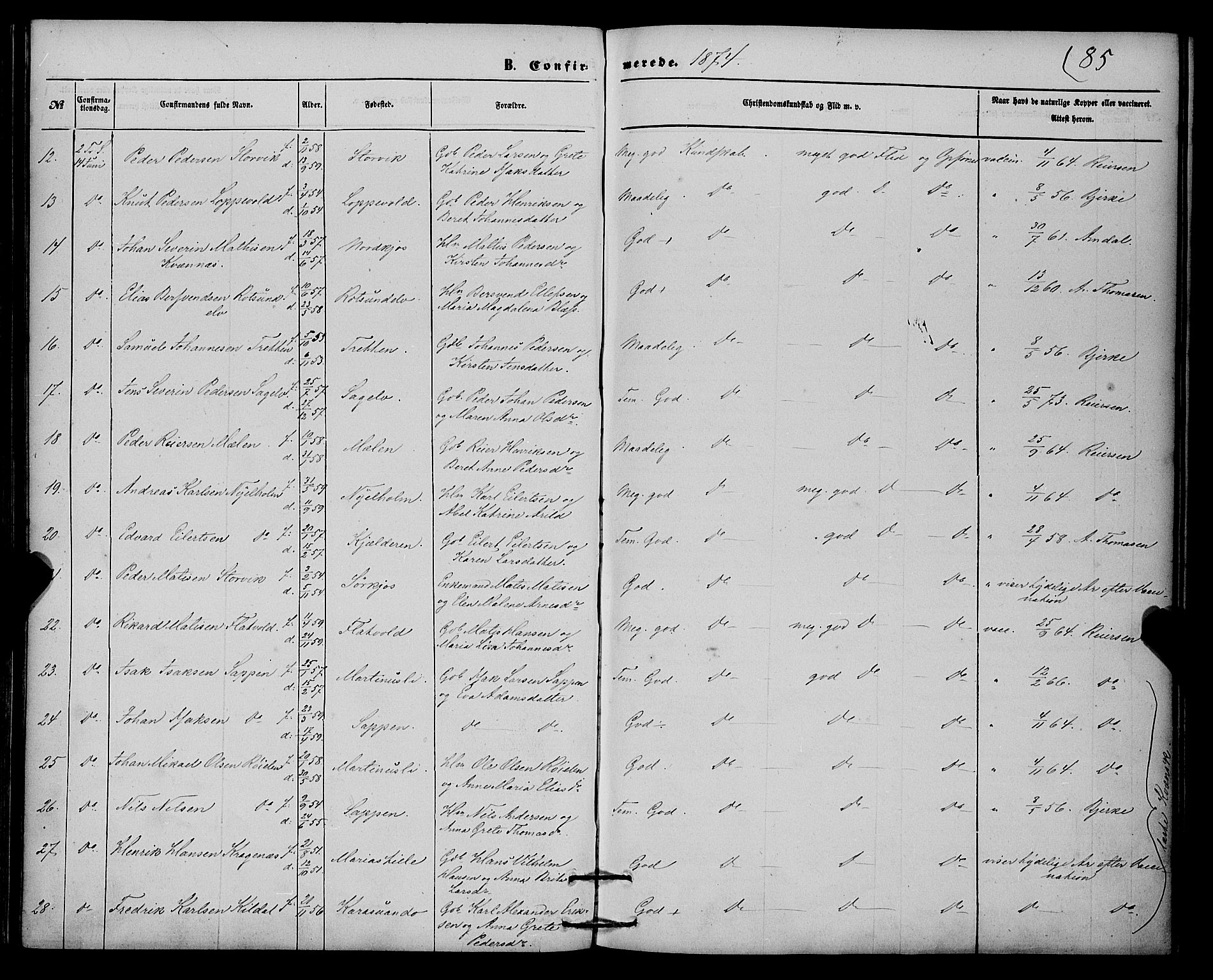 Skjervøy sokneprestkontor, SATØ/S-1300/H/Ha/Haa/L0013kirke: Parish register (official) no. 13, 1863-1877, p. 85