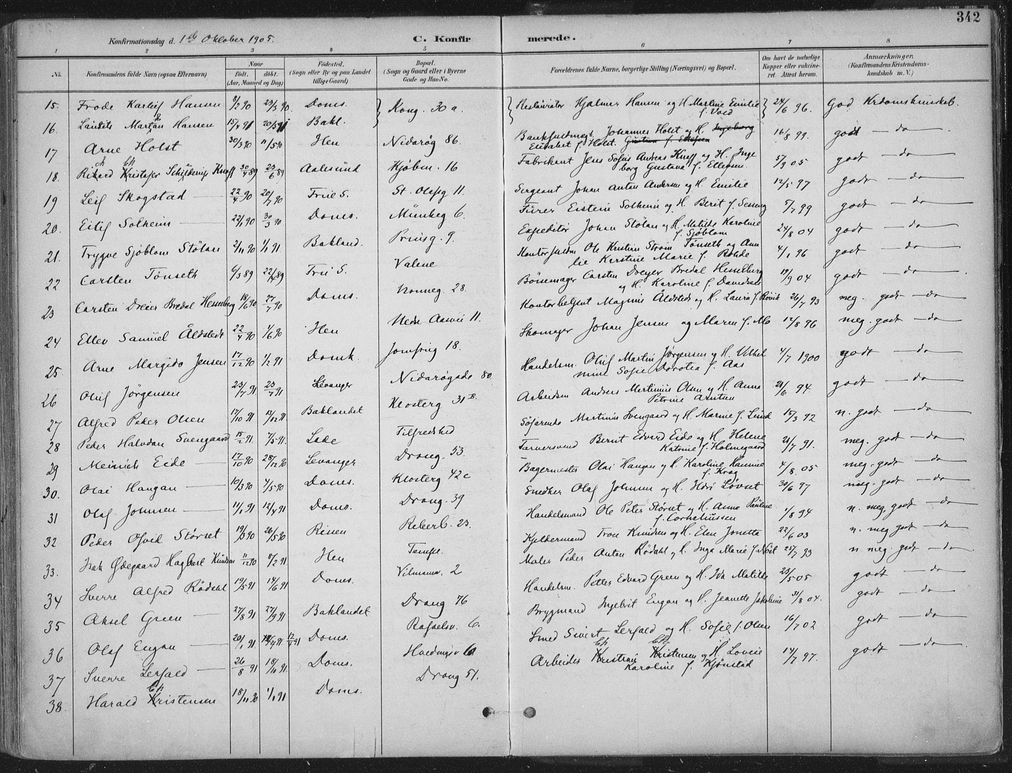 Ministerialprotokoller, klokkerbøker og fødselsregistre - Sør-Trøndelag, SAT/A-1456/601/L0062: Parish register (official) no. 601A30, 1891-1911, p. 342