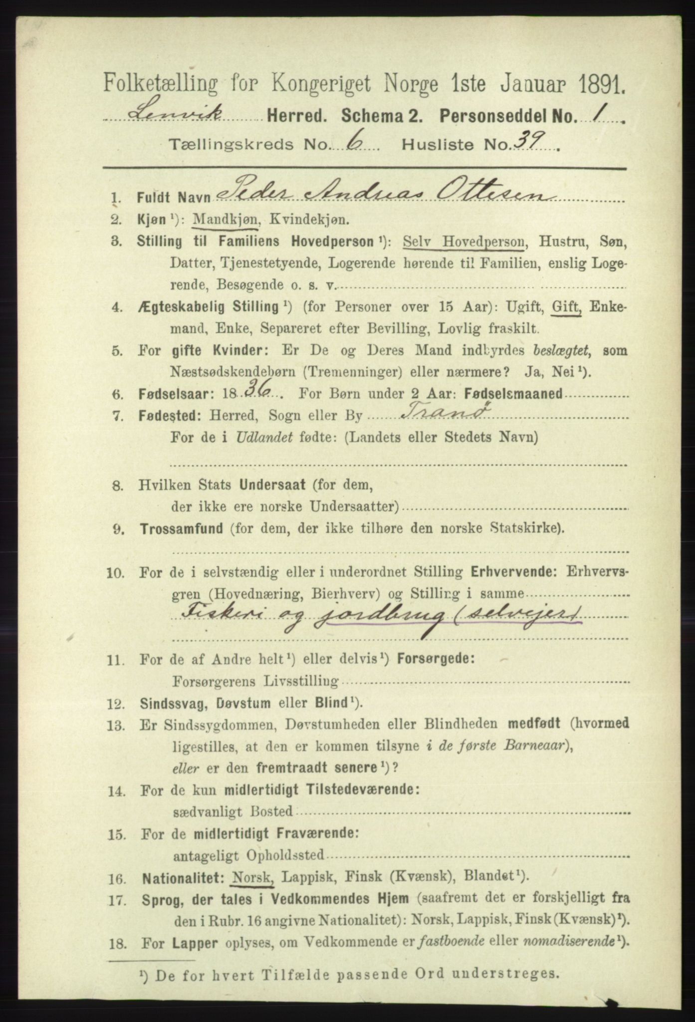 RA, 1891 census for 1931 Lenvik, 1891, p. 3468