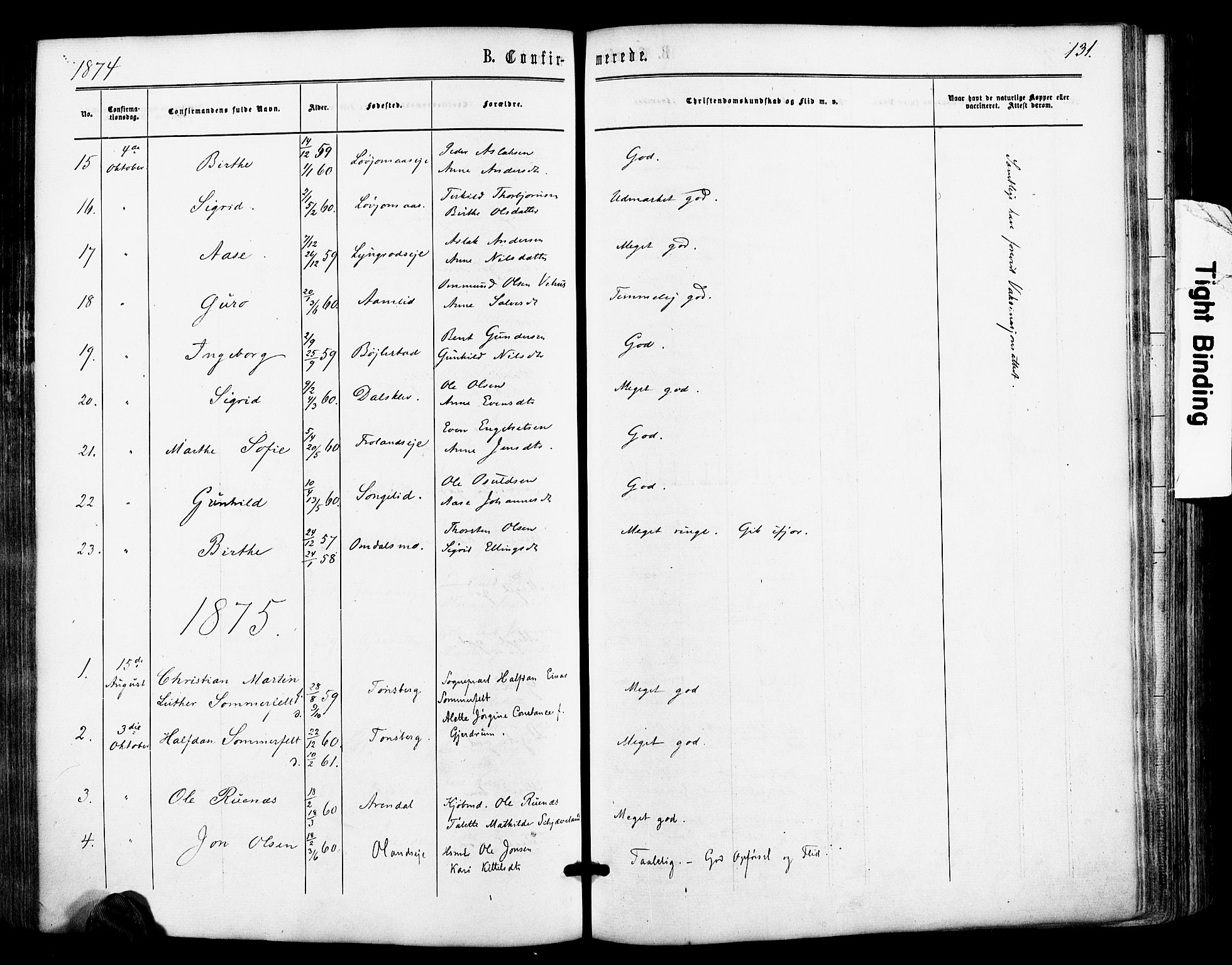 Froland sokneprestkontor, AV/SAK-1111-0013/F/Fa/L0003: Parish register (official) no. A 3, 1864-1881, p. 131