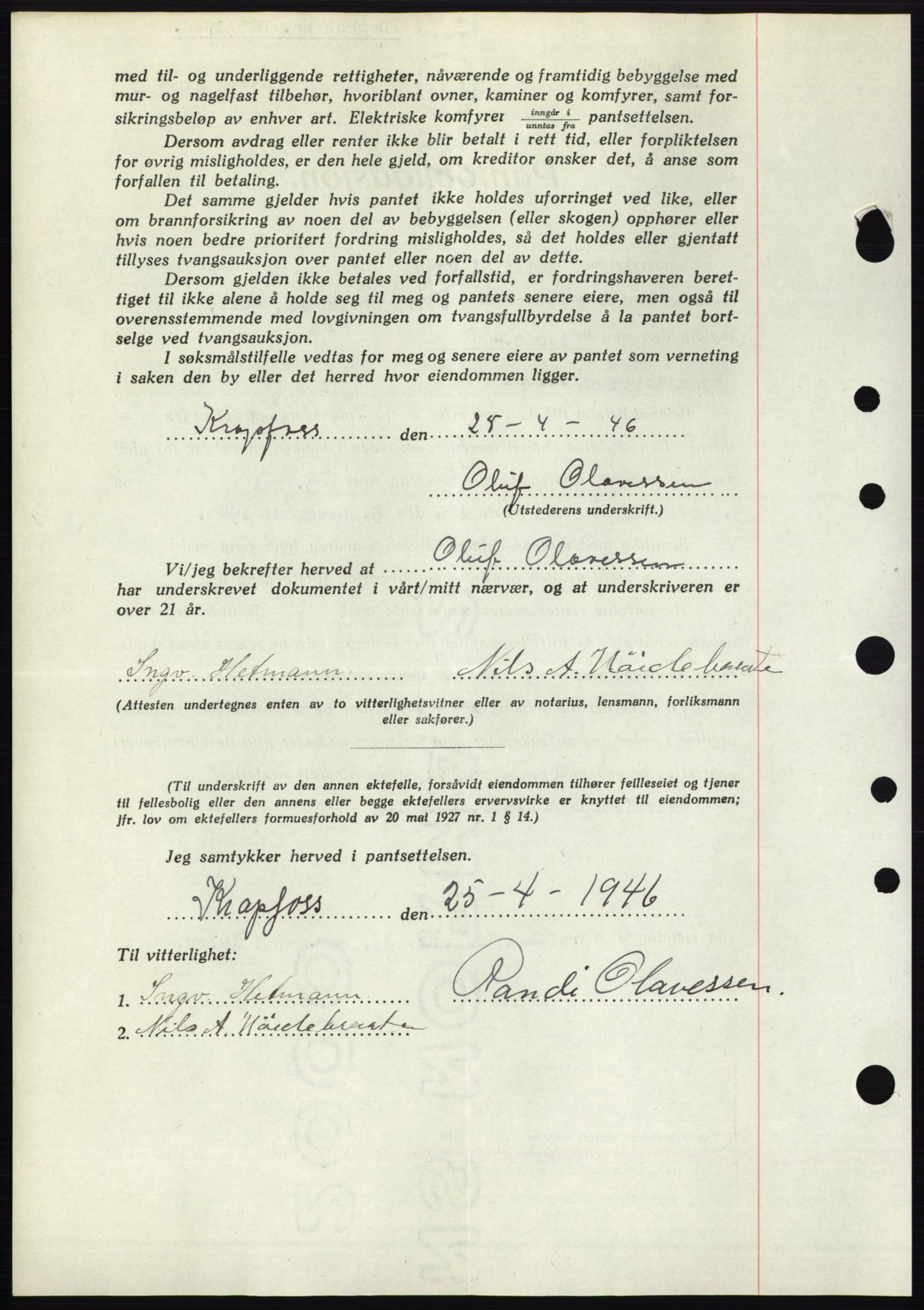 Moss sorenskriveri, SAO/A-10168: Mortgage book no. B15, 1946-1946, Diary no: : 825/1946