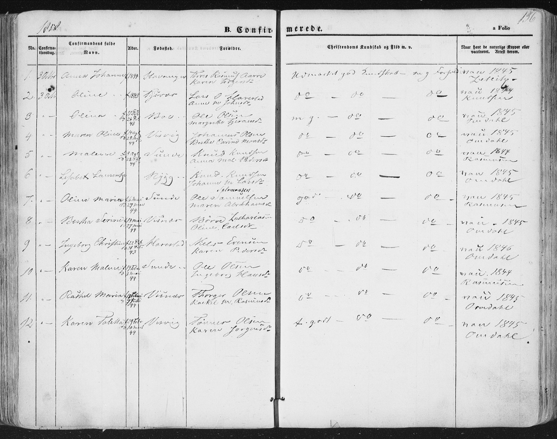 Hetland sokneprestkontor, AV/SAST-A-101826/30/30BA/L0002: Parish register (official) no. A 2, 1849-1869, p. 136
