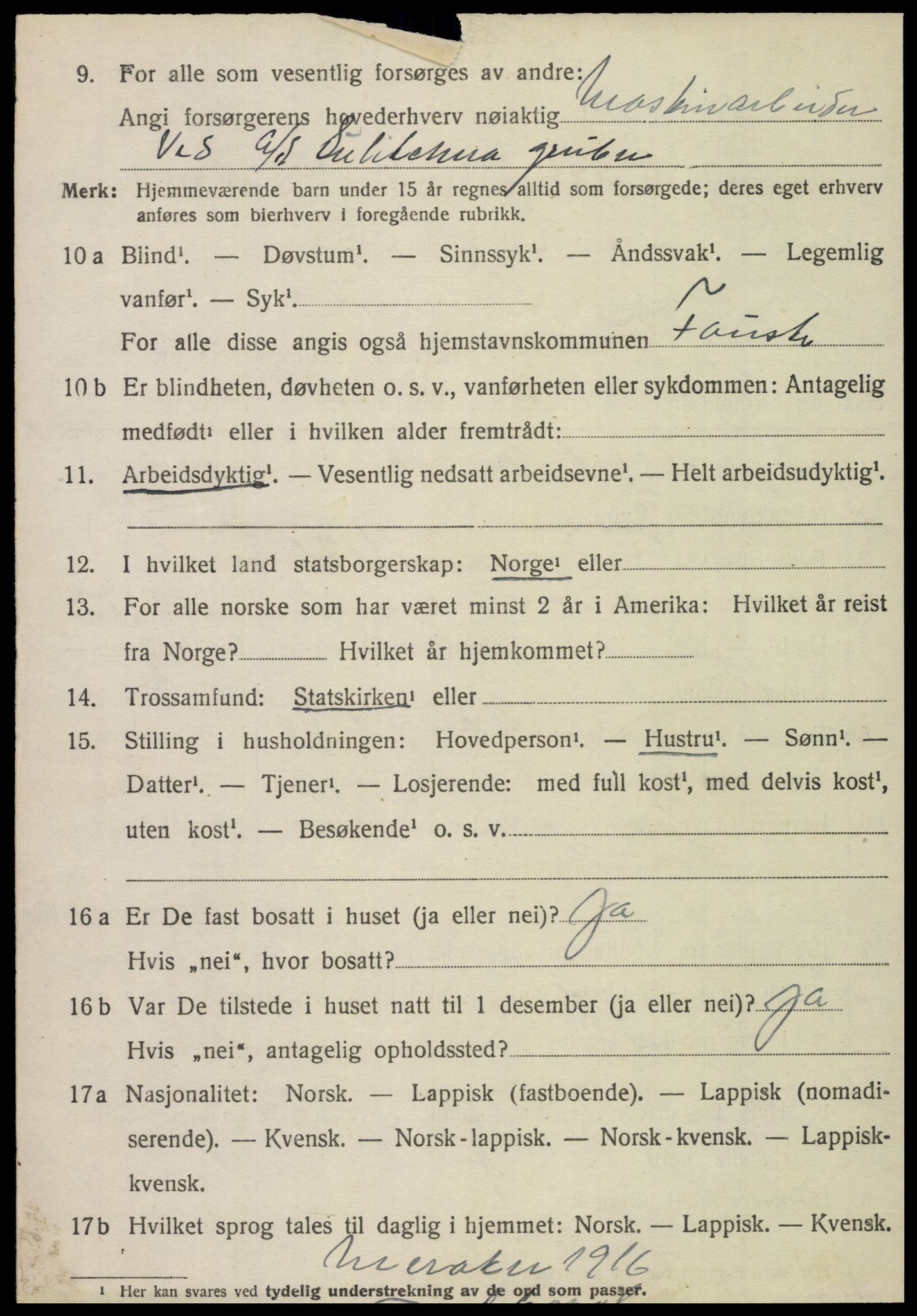 SAT, 1920 census for Fauske, 1920, p. 3519